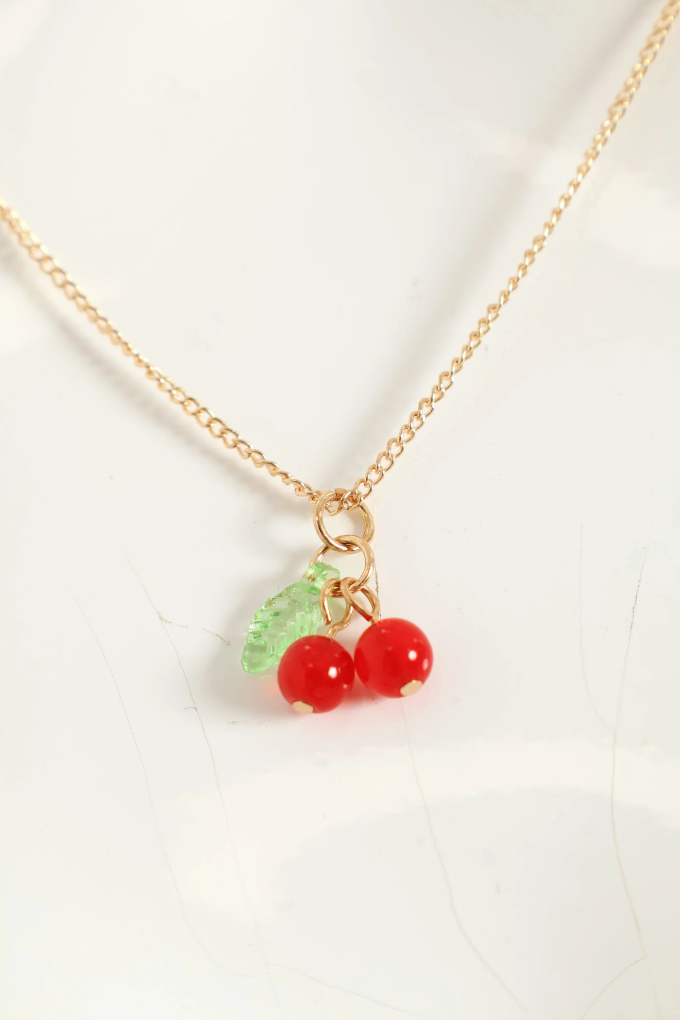 Cherry Earring & Necklace Pendant Set - Gold - Image 3
