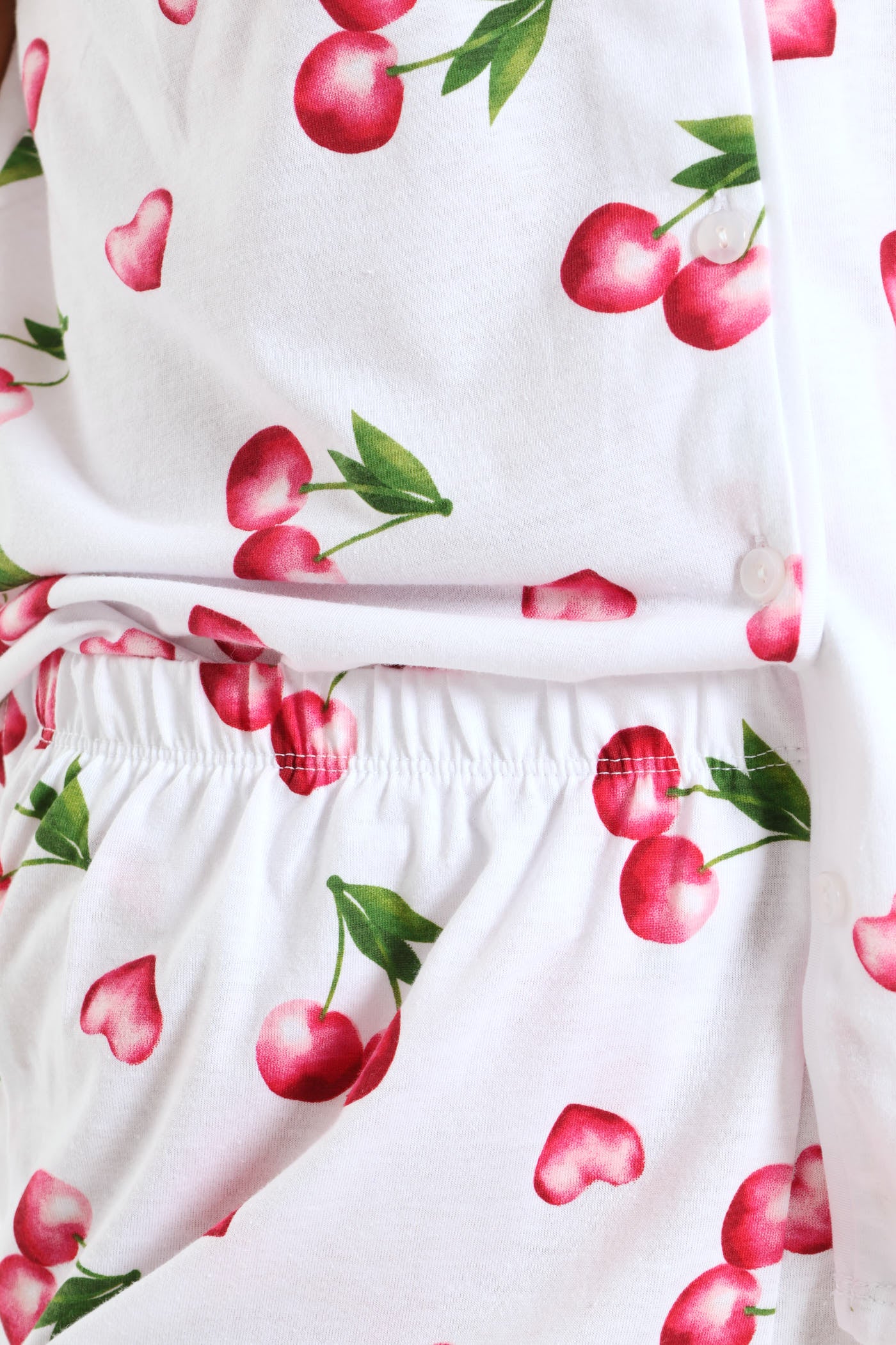 Cherry Hearts Button Through & Knit Short Set - White - Image 5