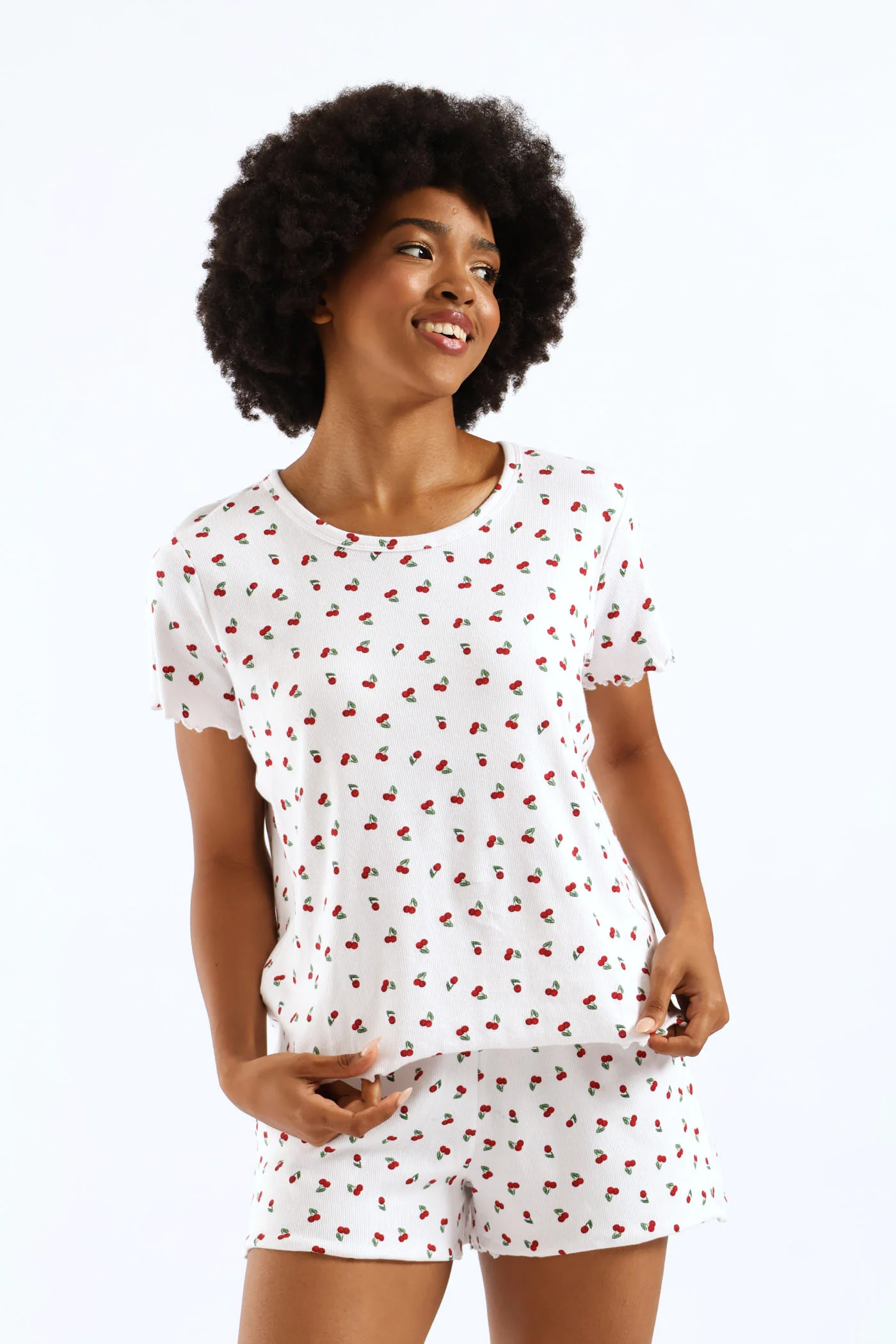 Cherry Rib Knit Short - White/Red - Image 2