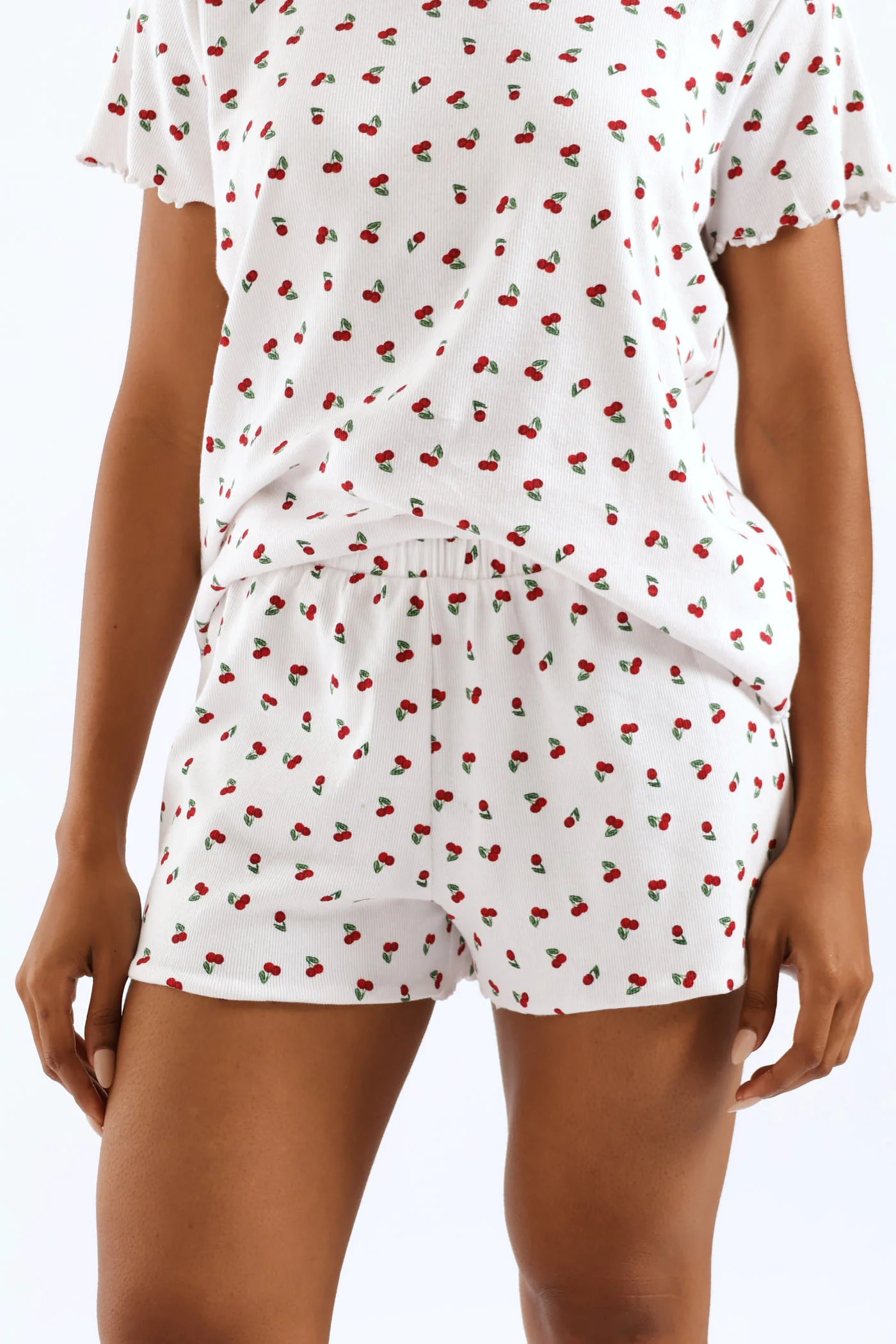 Cherry Rib Knit Short - White/Red - Image 3