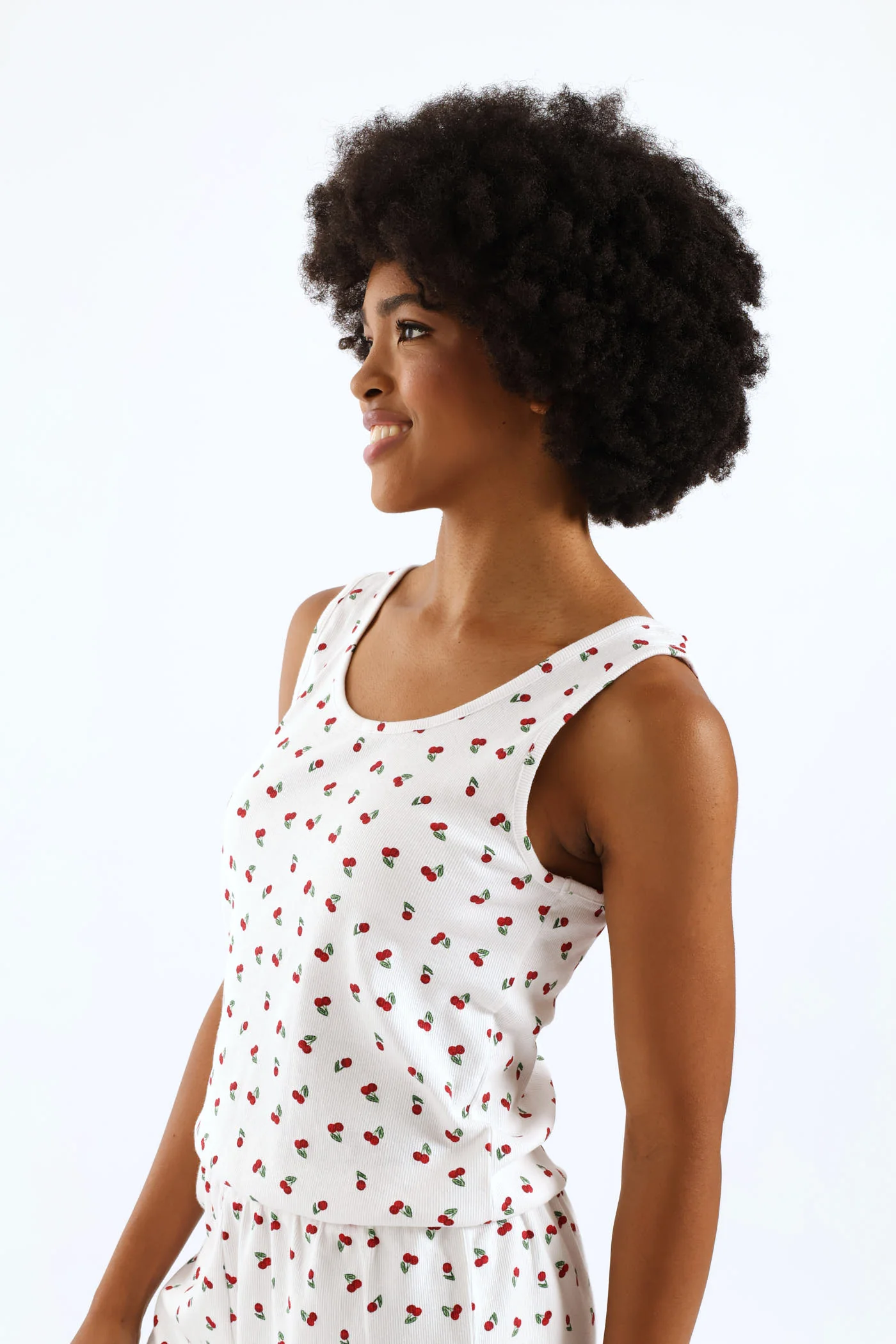 Cherry Rib Knit Tank Top - White/Red - Image 3