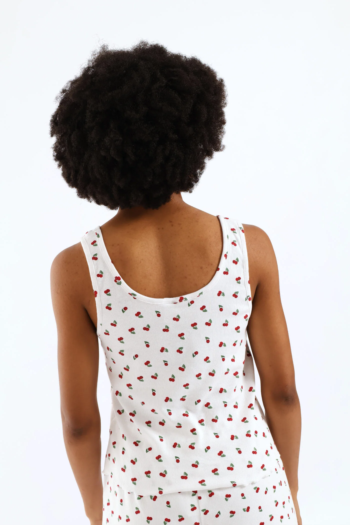 Cherry Rib Knit Tank Top - White/Red - Image 4
