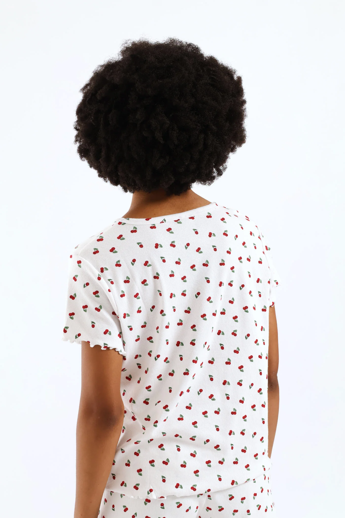 Cherry Rib Knit Tee - White/Red - Image 3