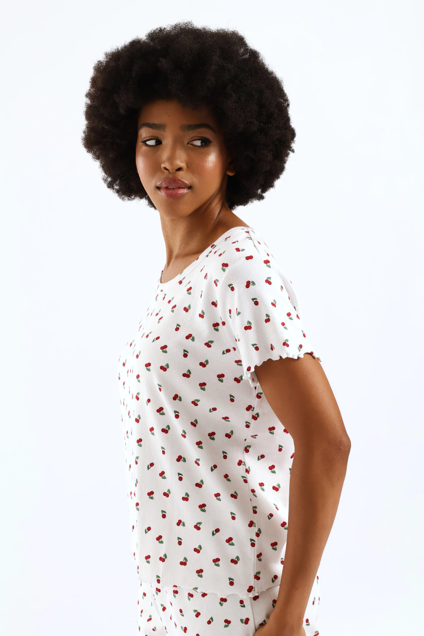 Cherry Rib Knit Tee - White/Red - Image 4