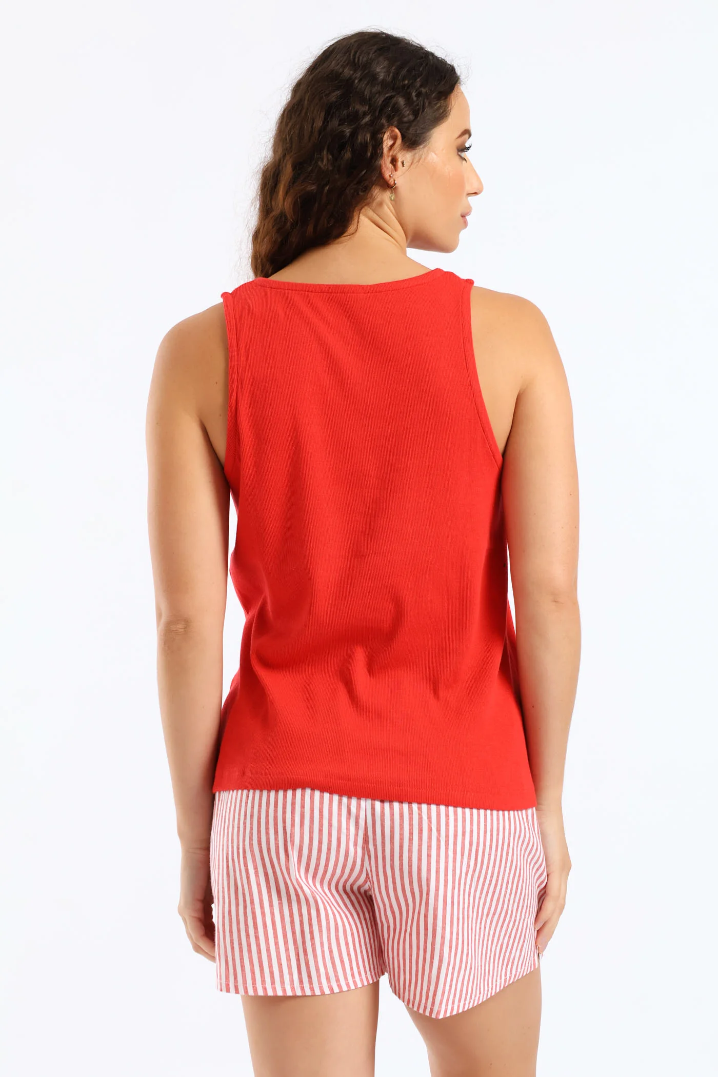 Cherry Rib Tank & Woven Short Set - Red - Image 2
