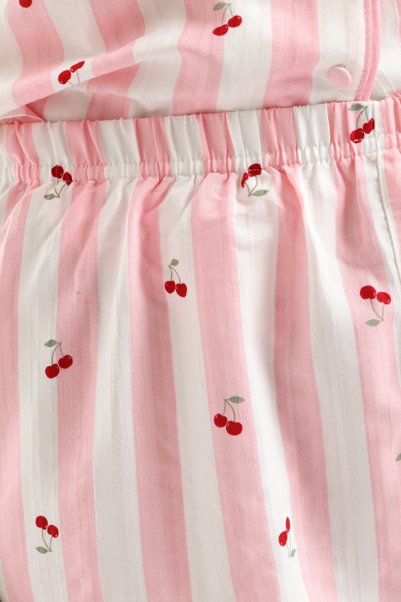 Cherry Stripe Button Through & Woven Short Set - White/Pink - Image 6