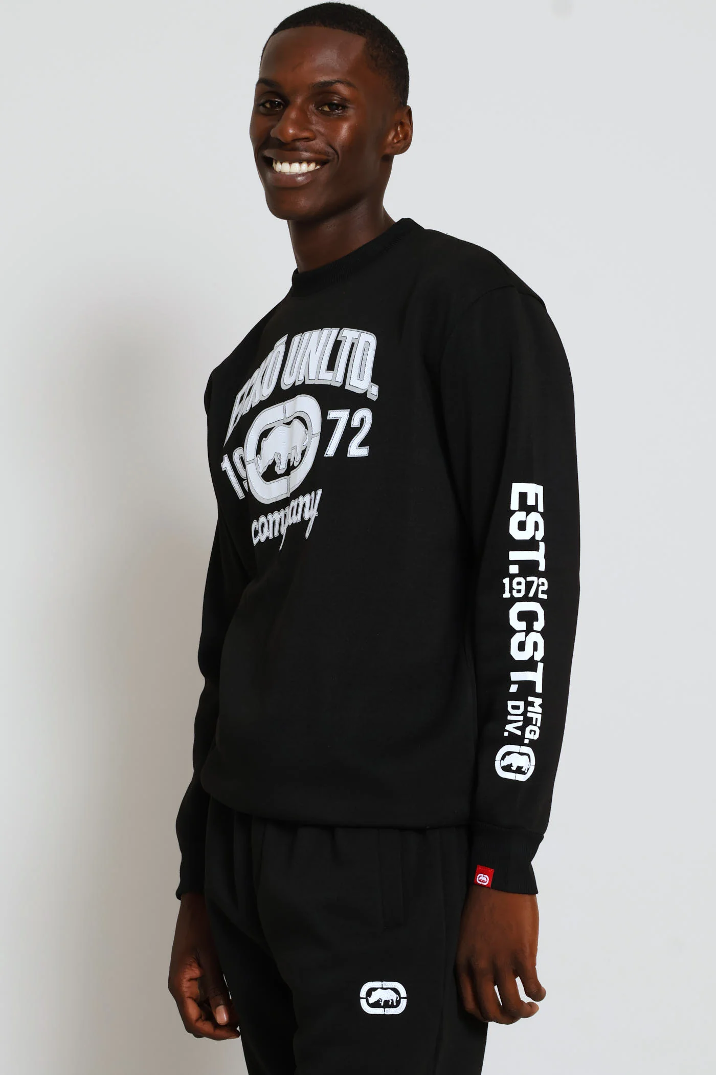 Chest Print Crew Top - Black - Image 3
