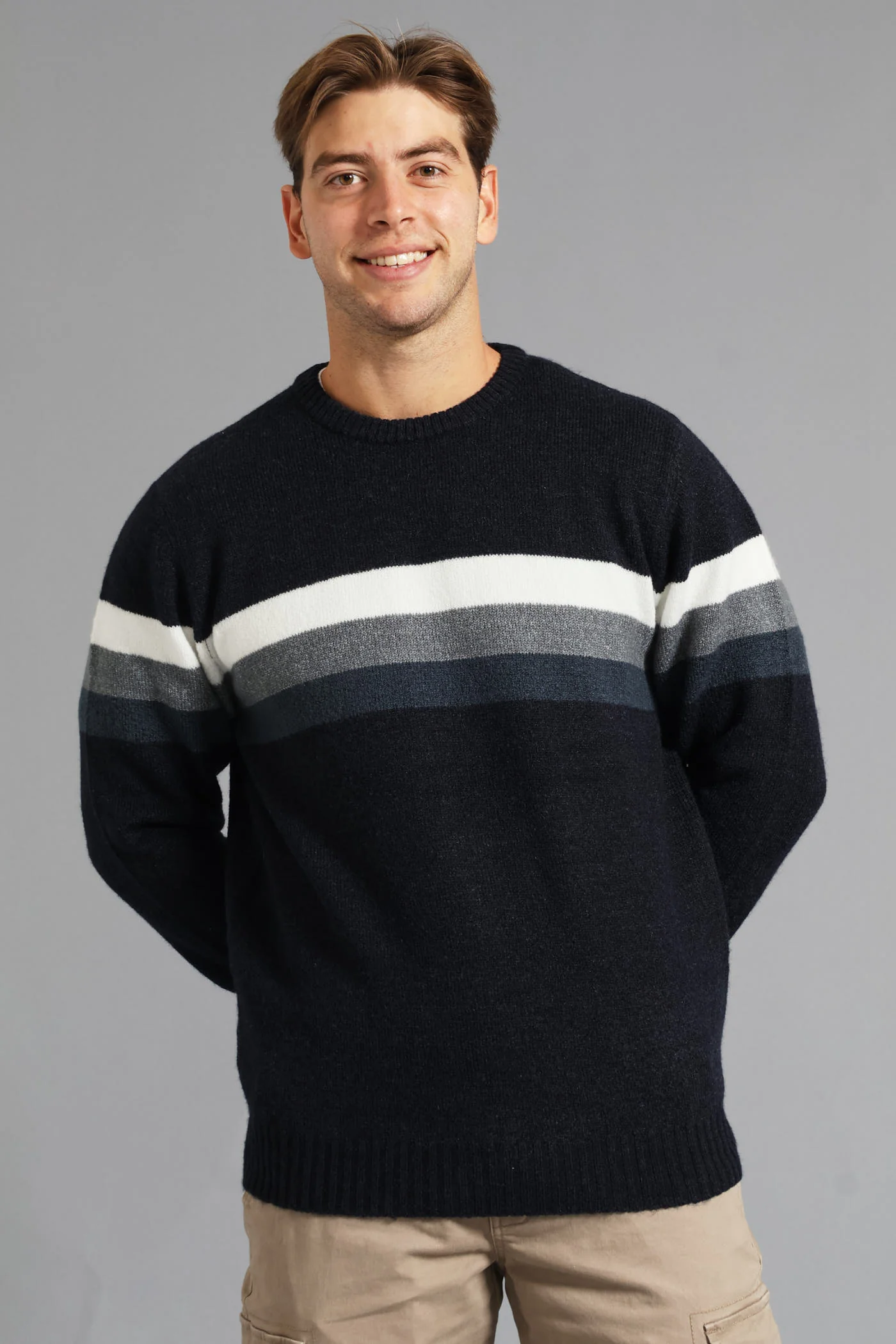 Chest Stripe Crew Knitwear - Navy - Image 3