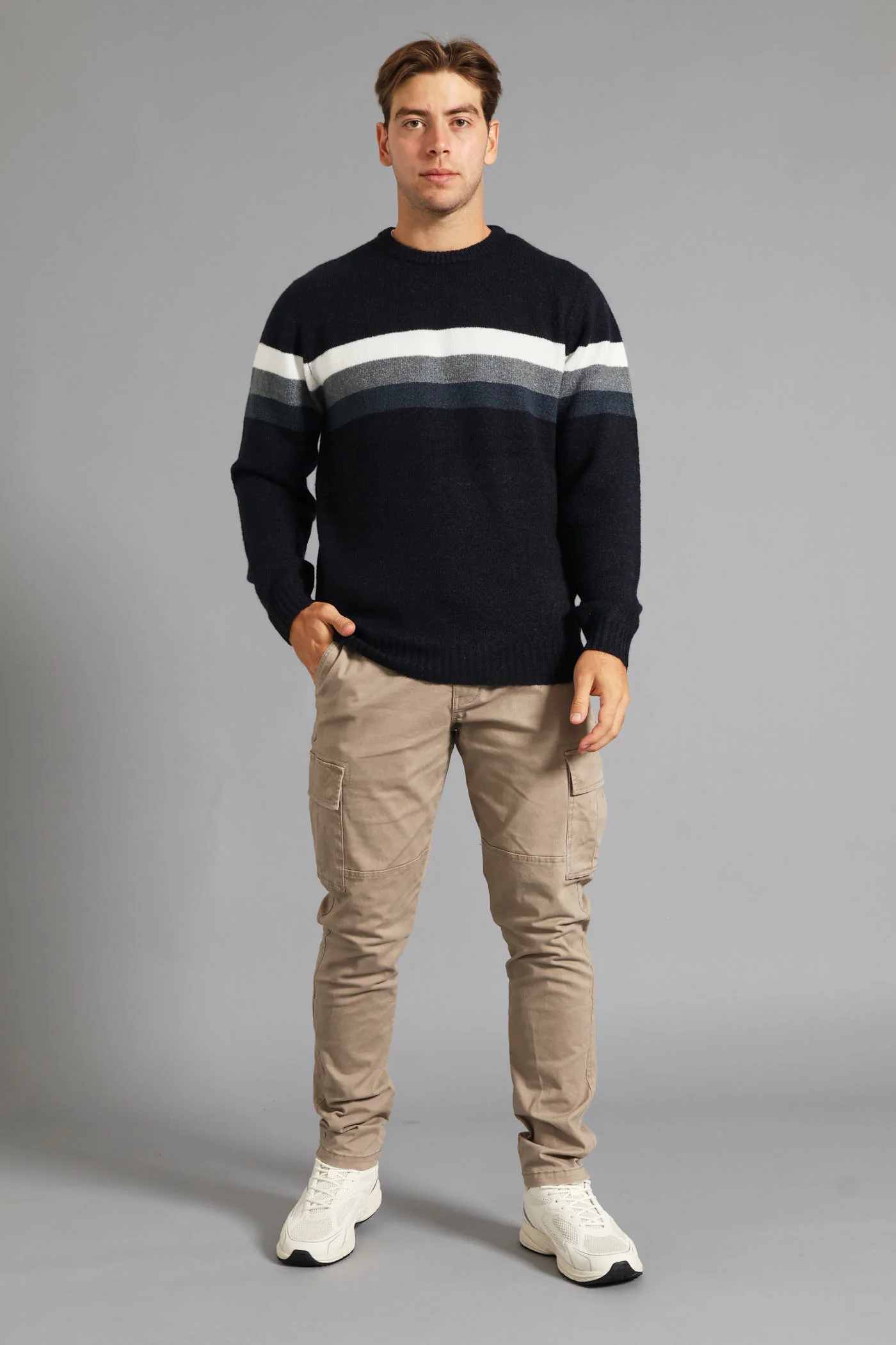 Chest Stripe Crew Knitwear - Navy - Image 6