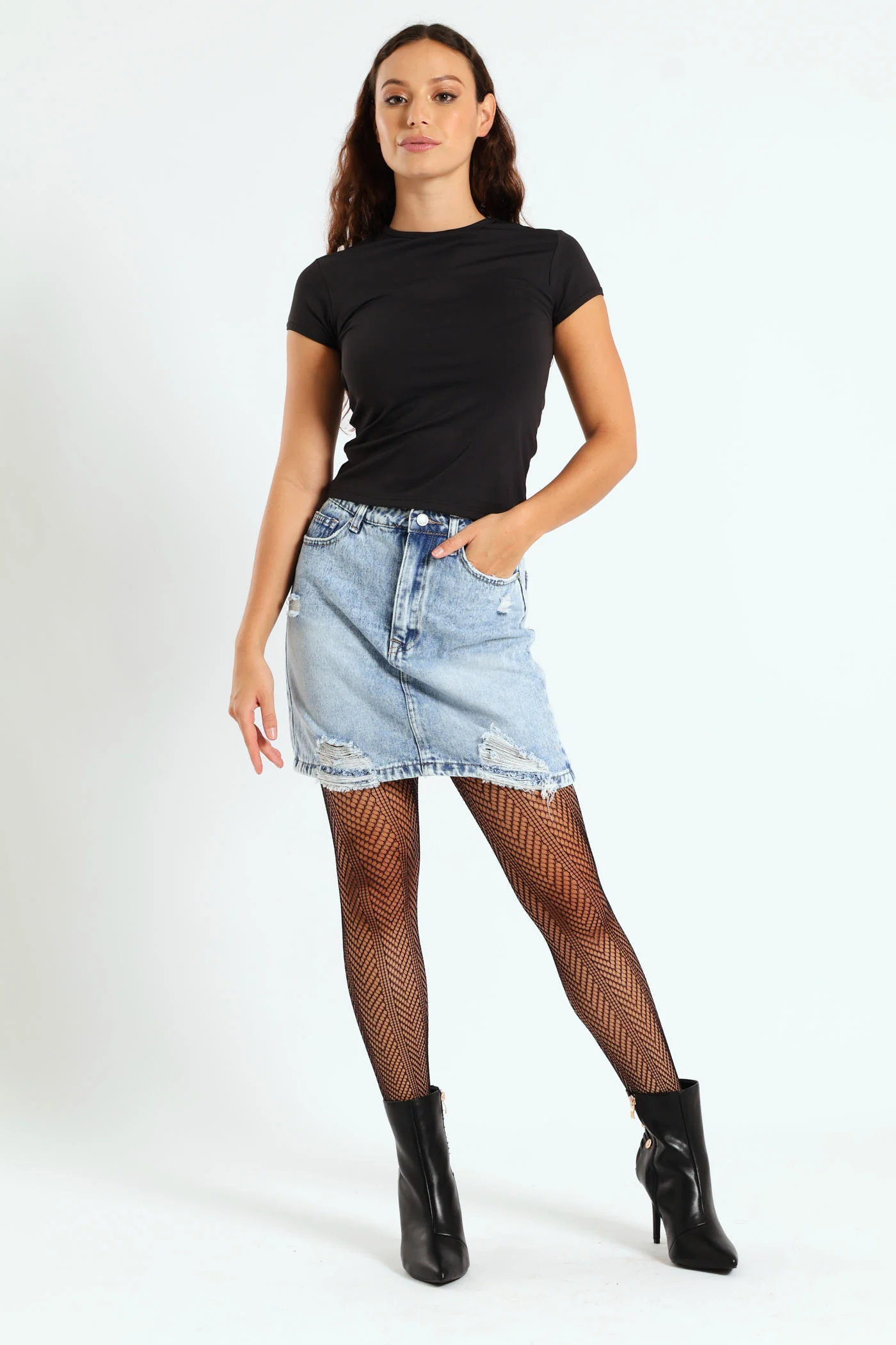 Chevron Fishnet Stockings - Black - Image 3