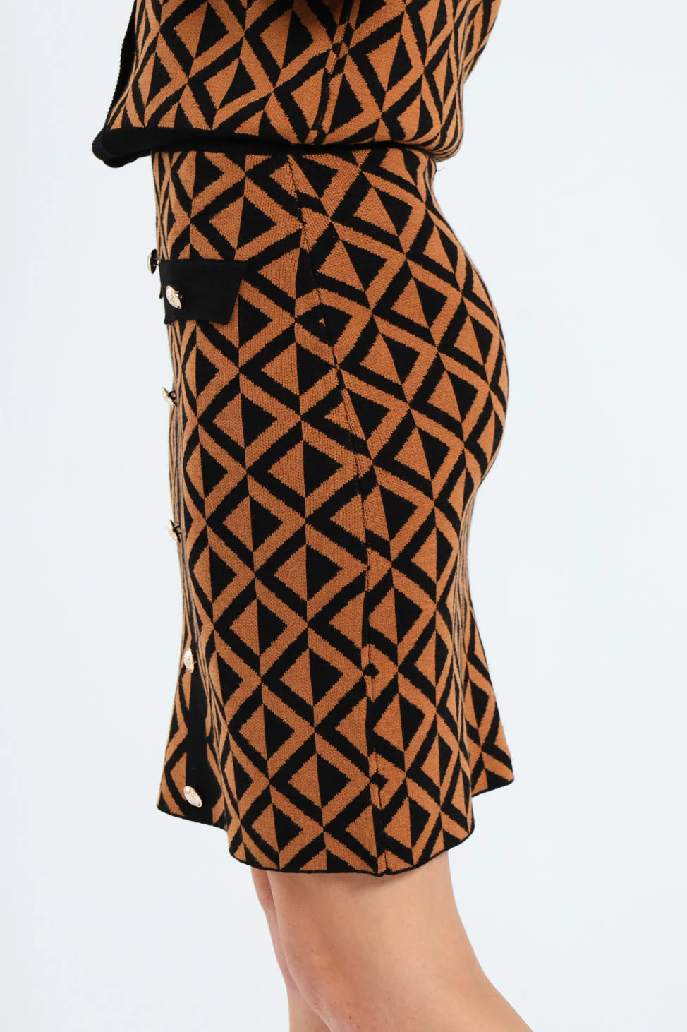 Chevron Knitwear Midi Skirt - Brown - Image 3
