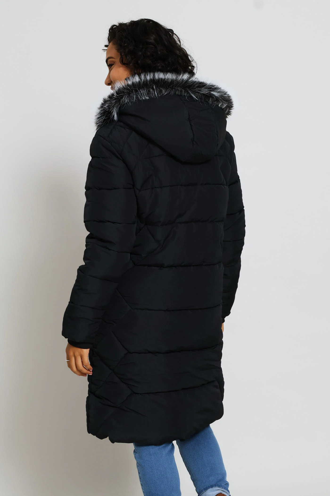 Chevron Quilted Puffer Jacket - Black - Image 8
