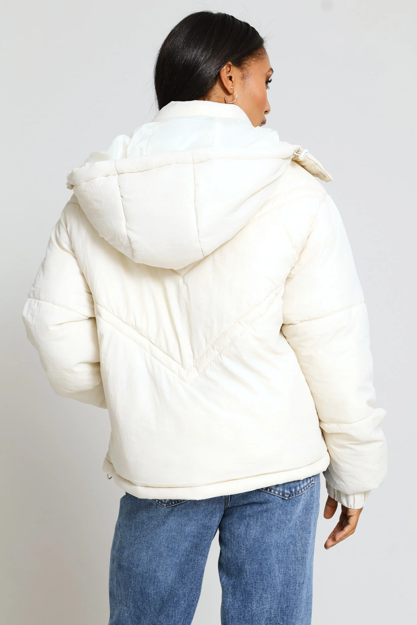 Chevron Quilted Puffer Jacket - Light Stone - Image 2