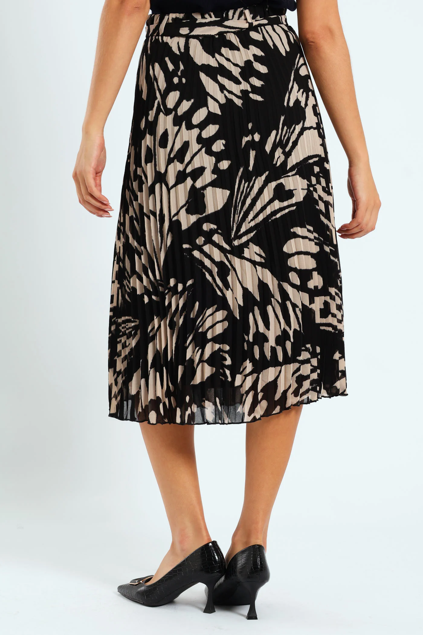 Chiffon Pleated Midi Skirt - Black - Image 5