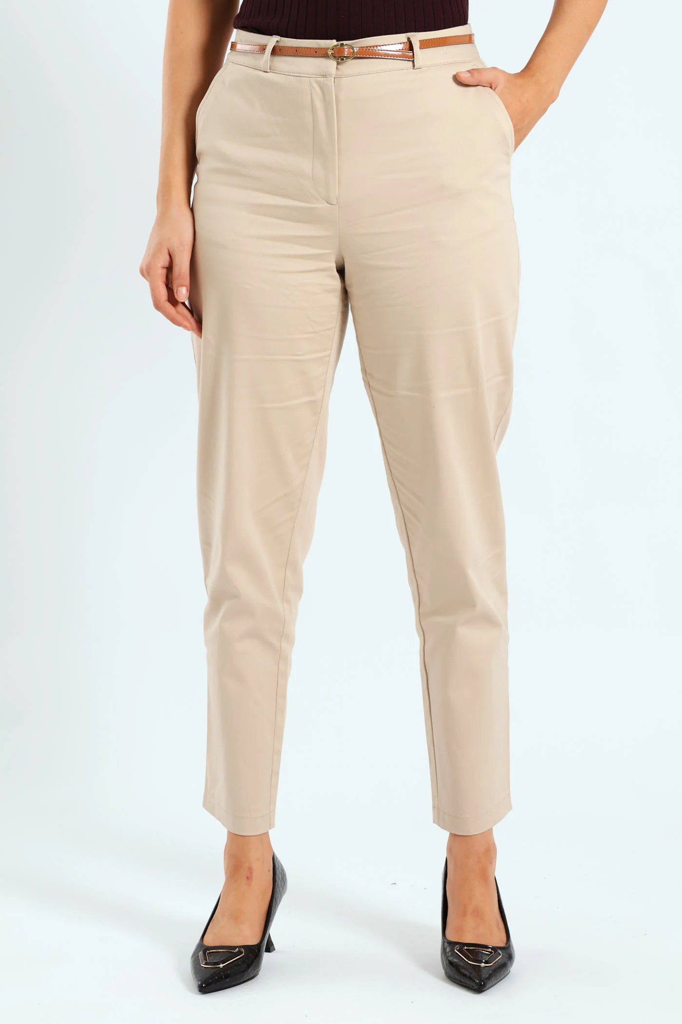 Chino Belted Pants - Cream - Image 2
