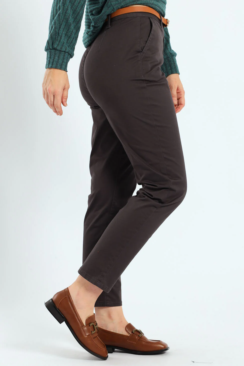 Chino Belted Sateen Pants - Dark Grey - Image 2