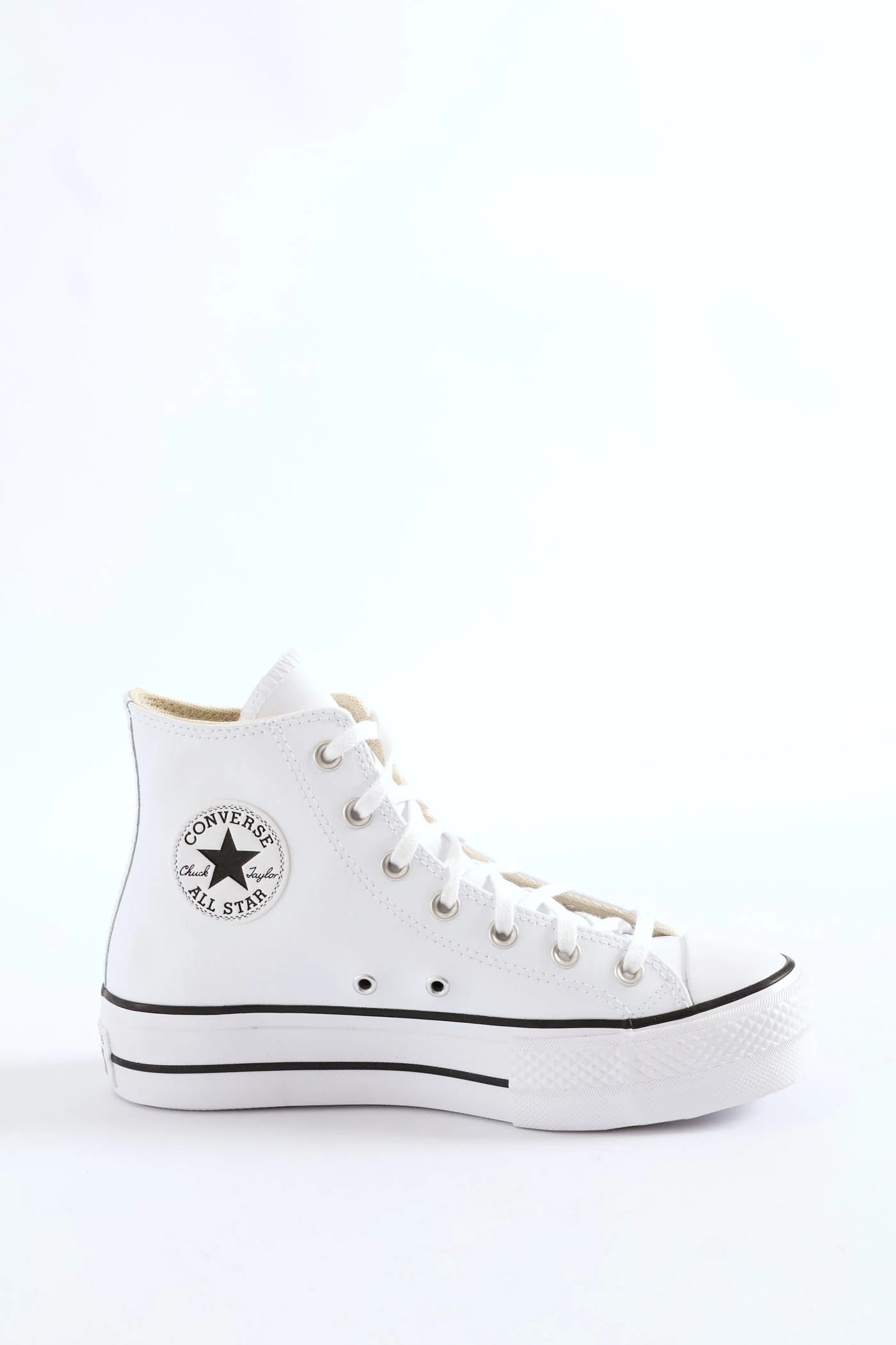 Chuck Taylor All Star Platform Leather Hitop Sneaker - White/Black - Image 3