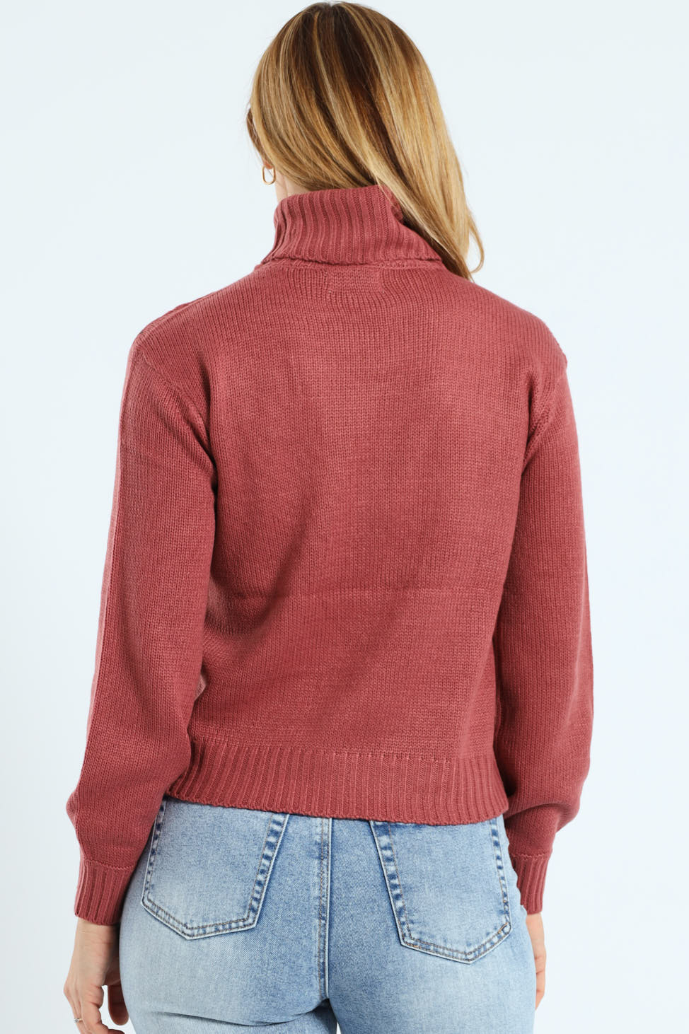 Chunky Cable Poloneck - Deco Rose - Image 2