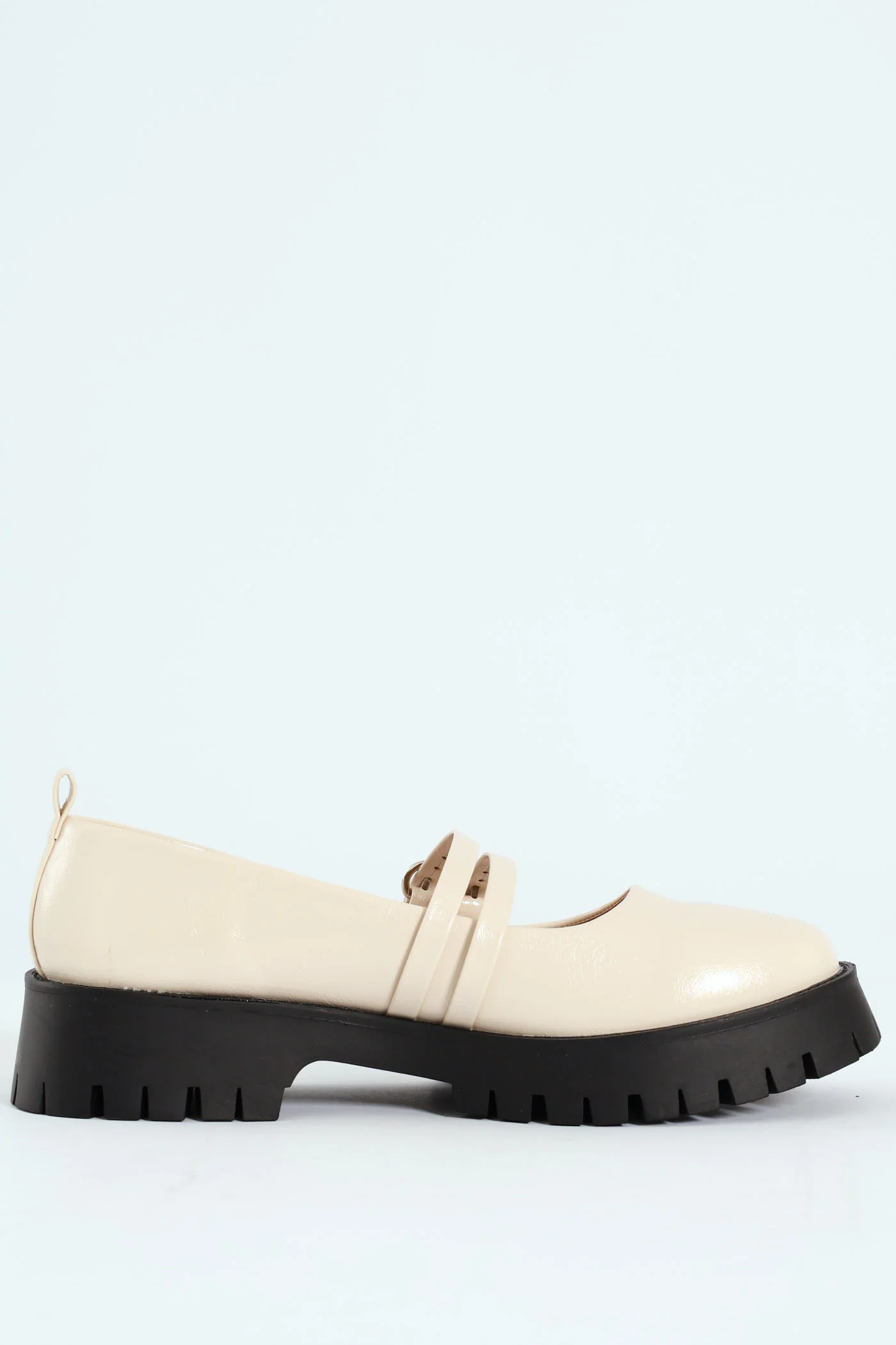 Chunky Double Strap Patent Mary Jane Loafer - Cream - Image 3
