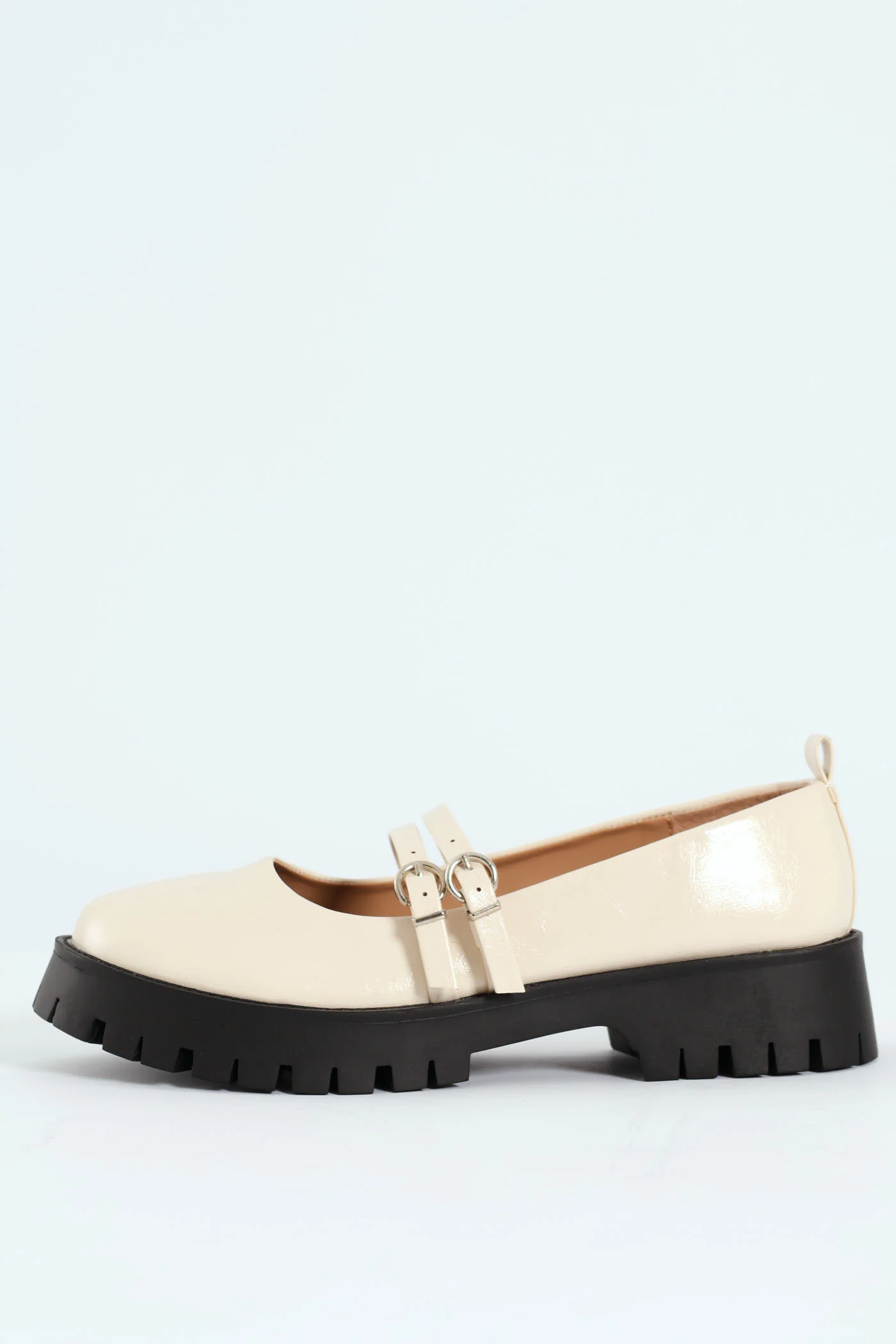 Chunky Double Strap Patent Mary Jane Loafer - Cream - Image 4