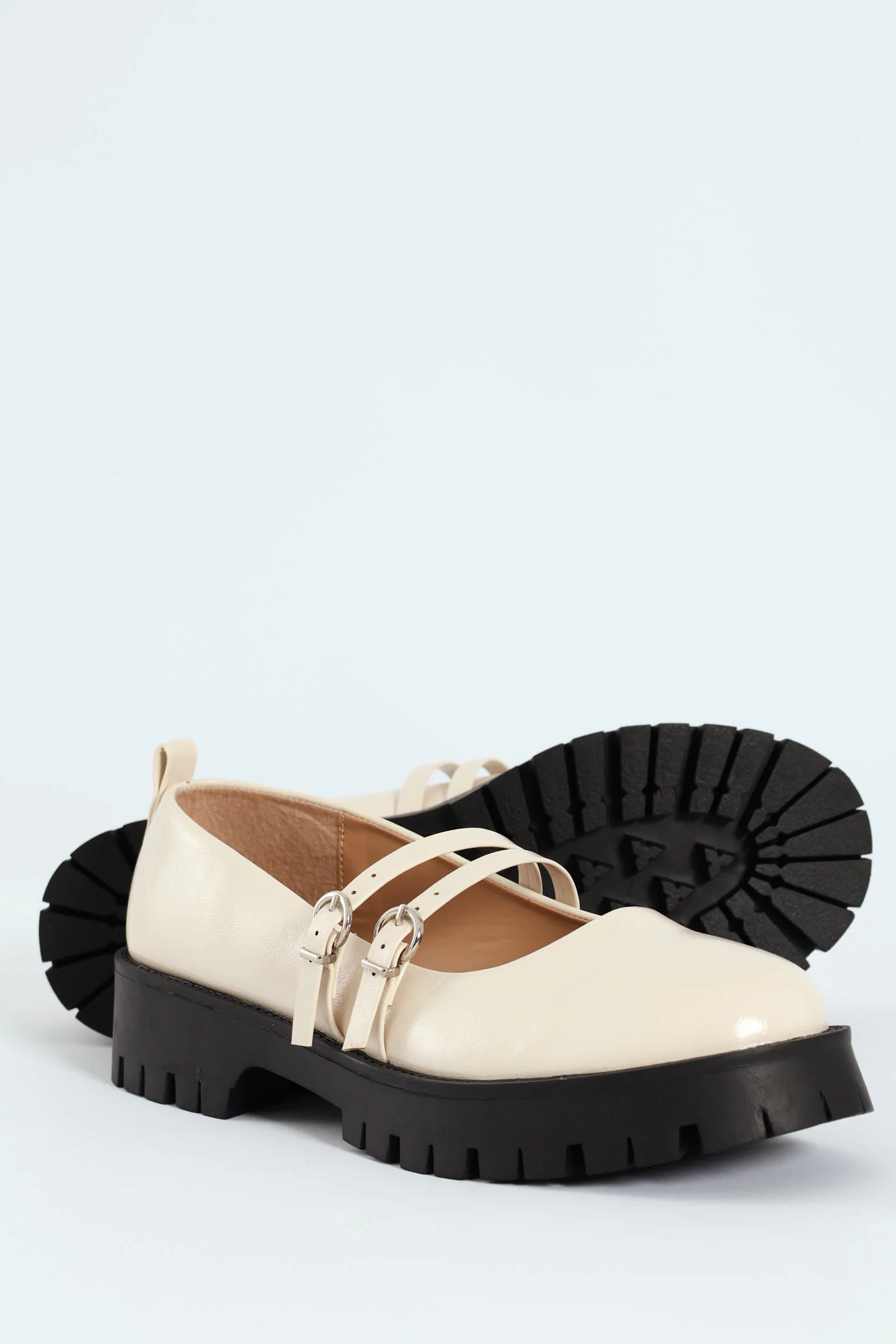 Chunky Double Strap Patent Mary Jane Loafer - Cream - Image 6