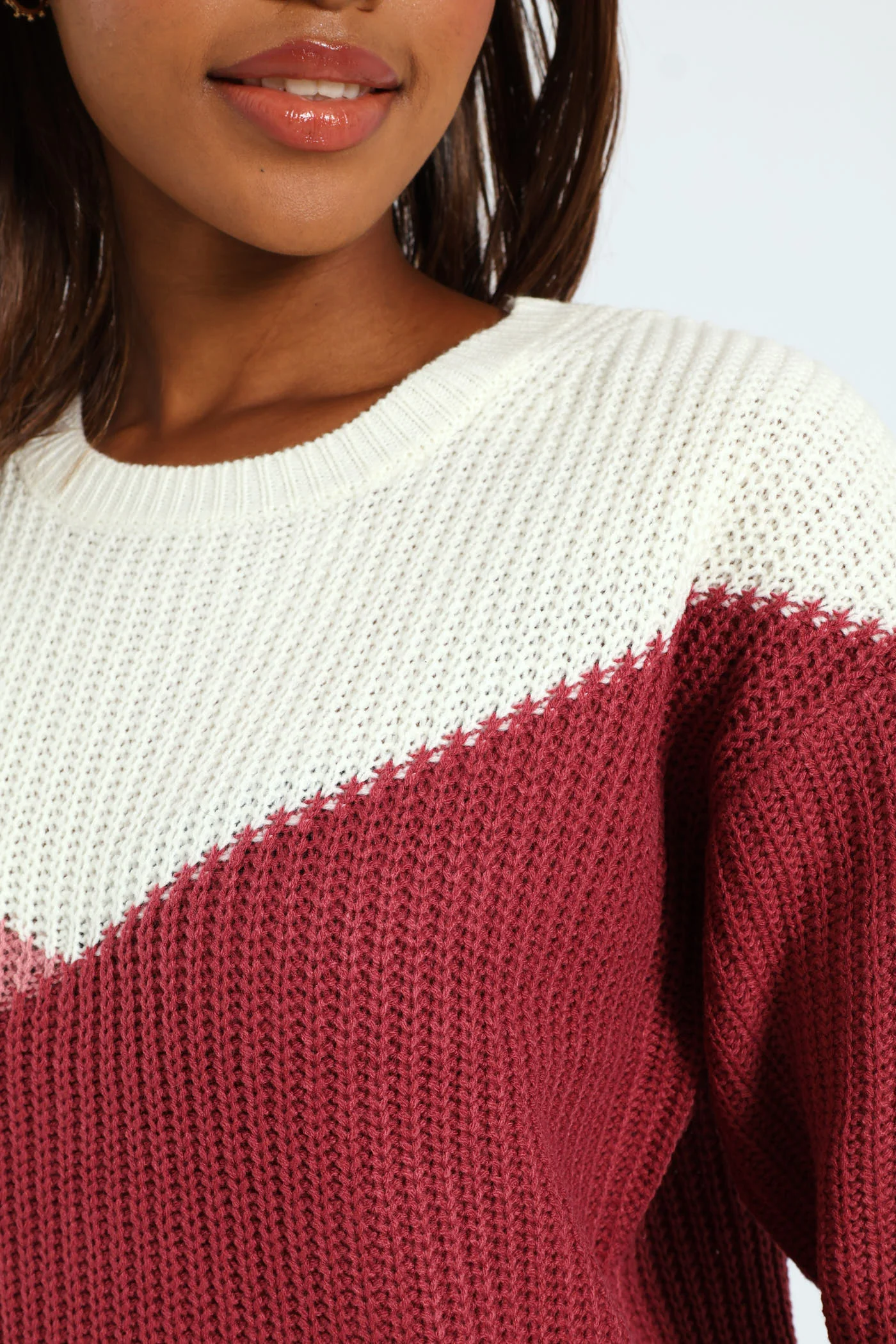 Chunky Knit Pullover - White/Blush - Image 2