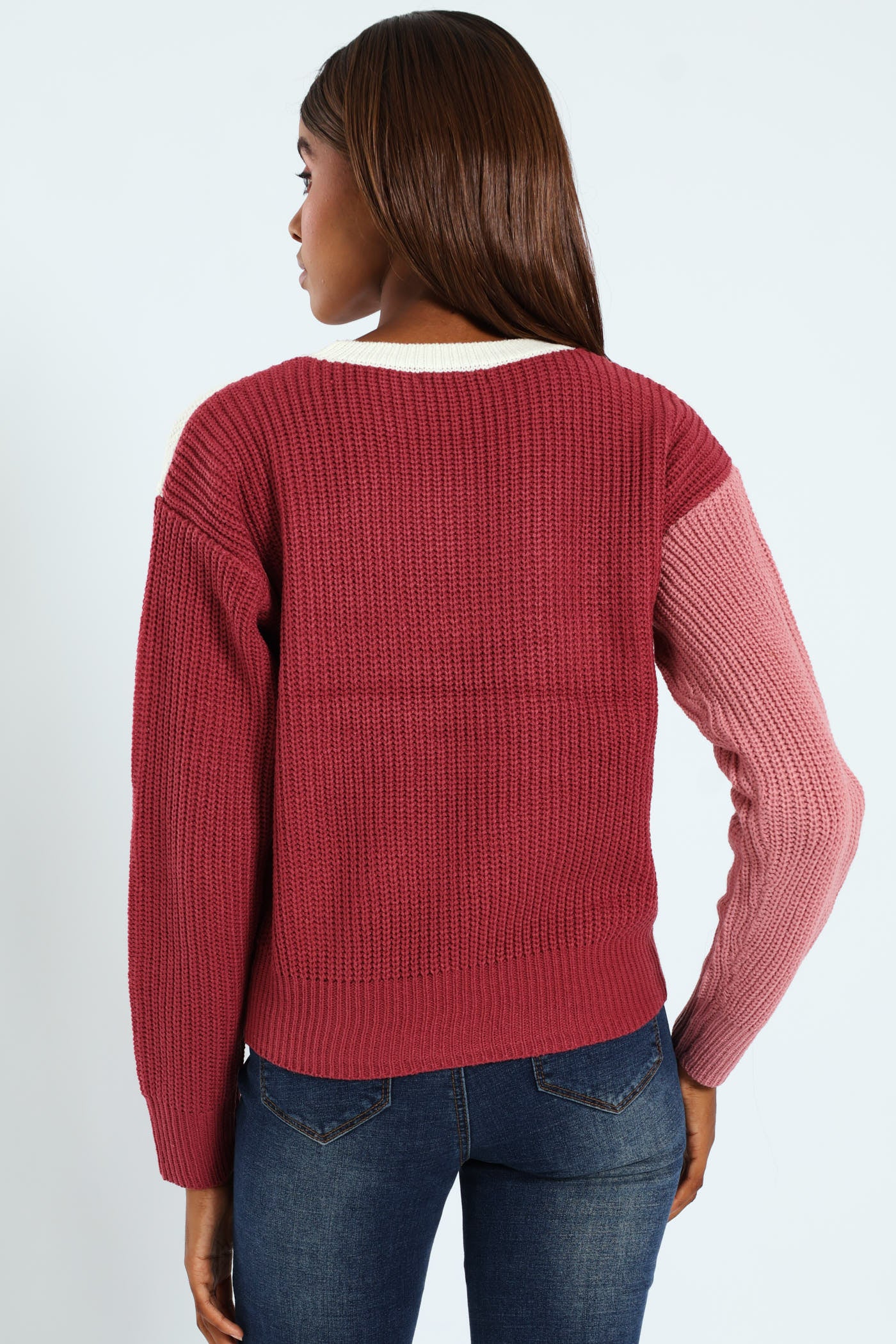 Chunky Knit Pullover - White/Blush - Image 3