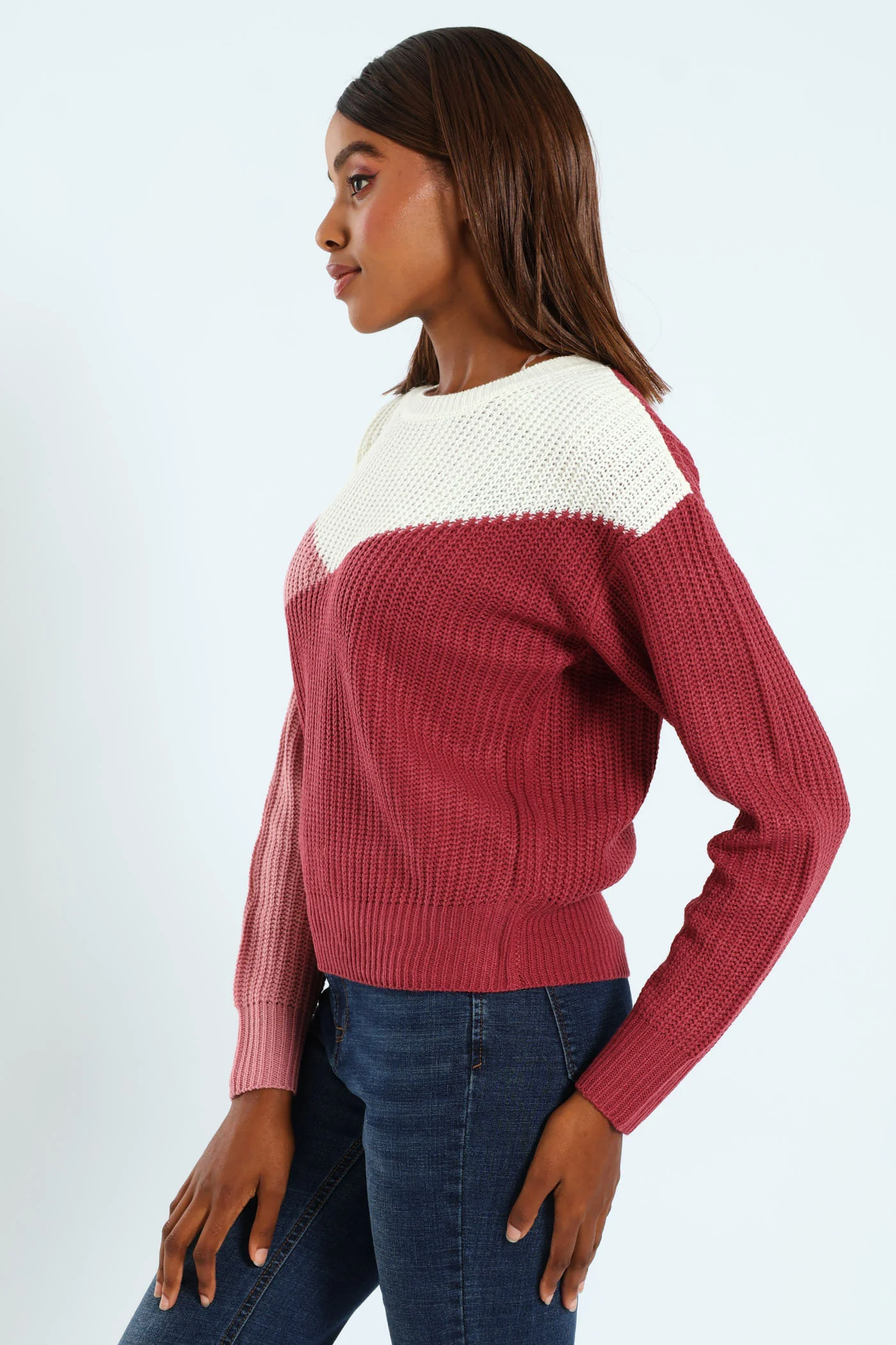 Chunky Knit Pullover - White/Blush - Image 4