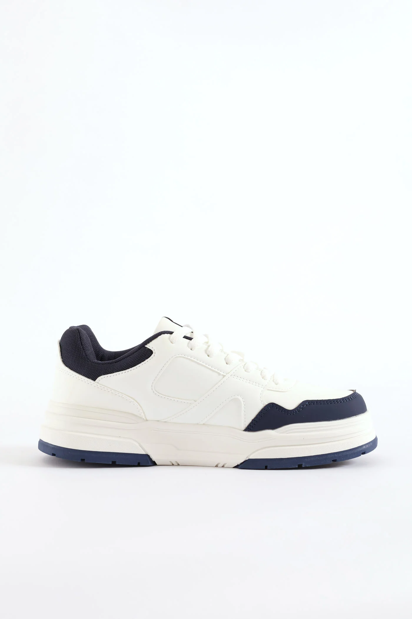 Chunky Lace Up Sneaker - White/Navy - Image 4