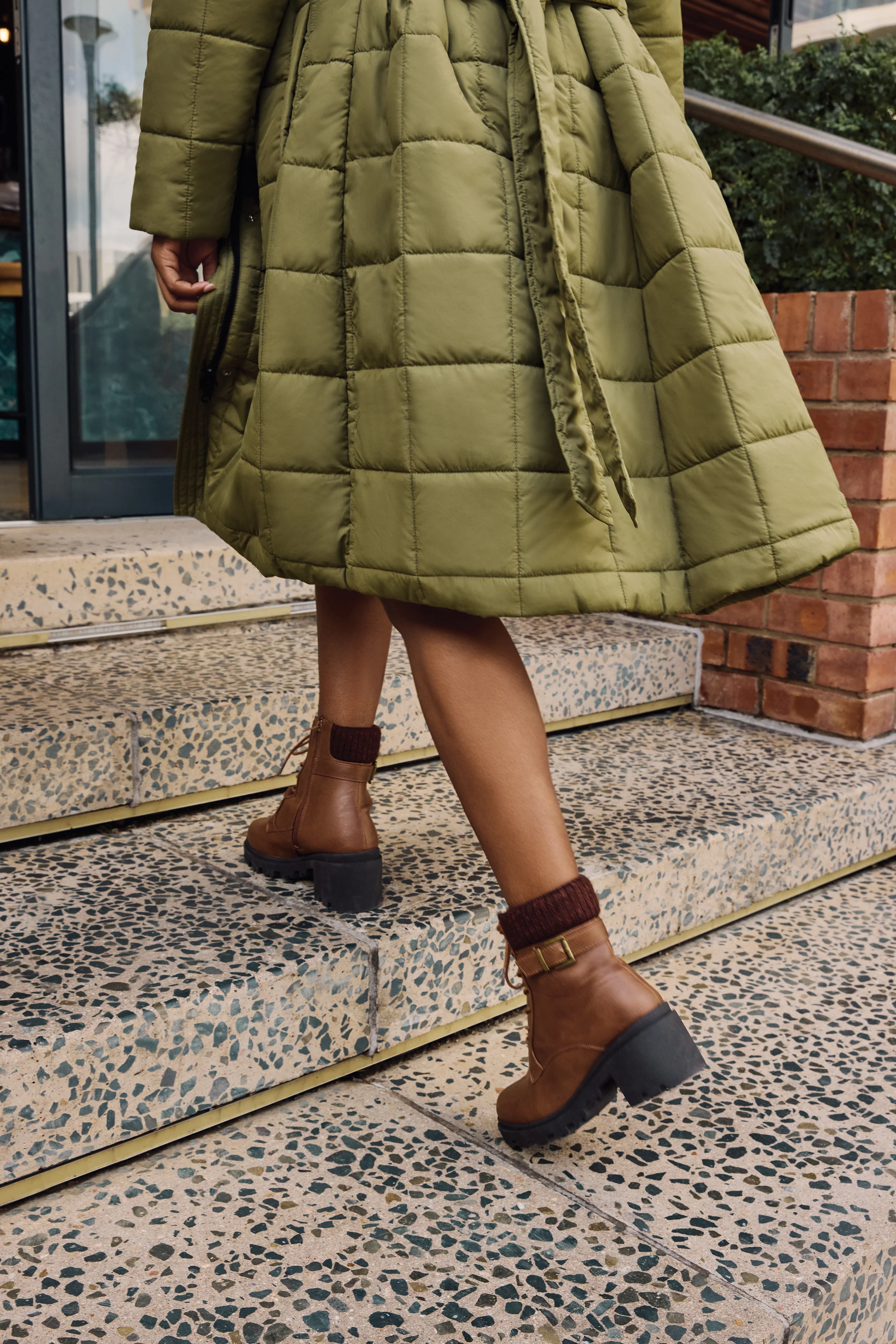 Chunky Military Boot With Sock Detail & Buckle Trim -Tan - Image 2