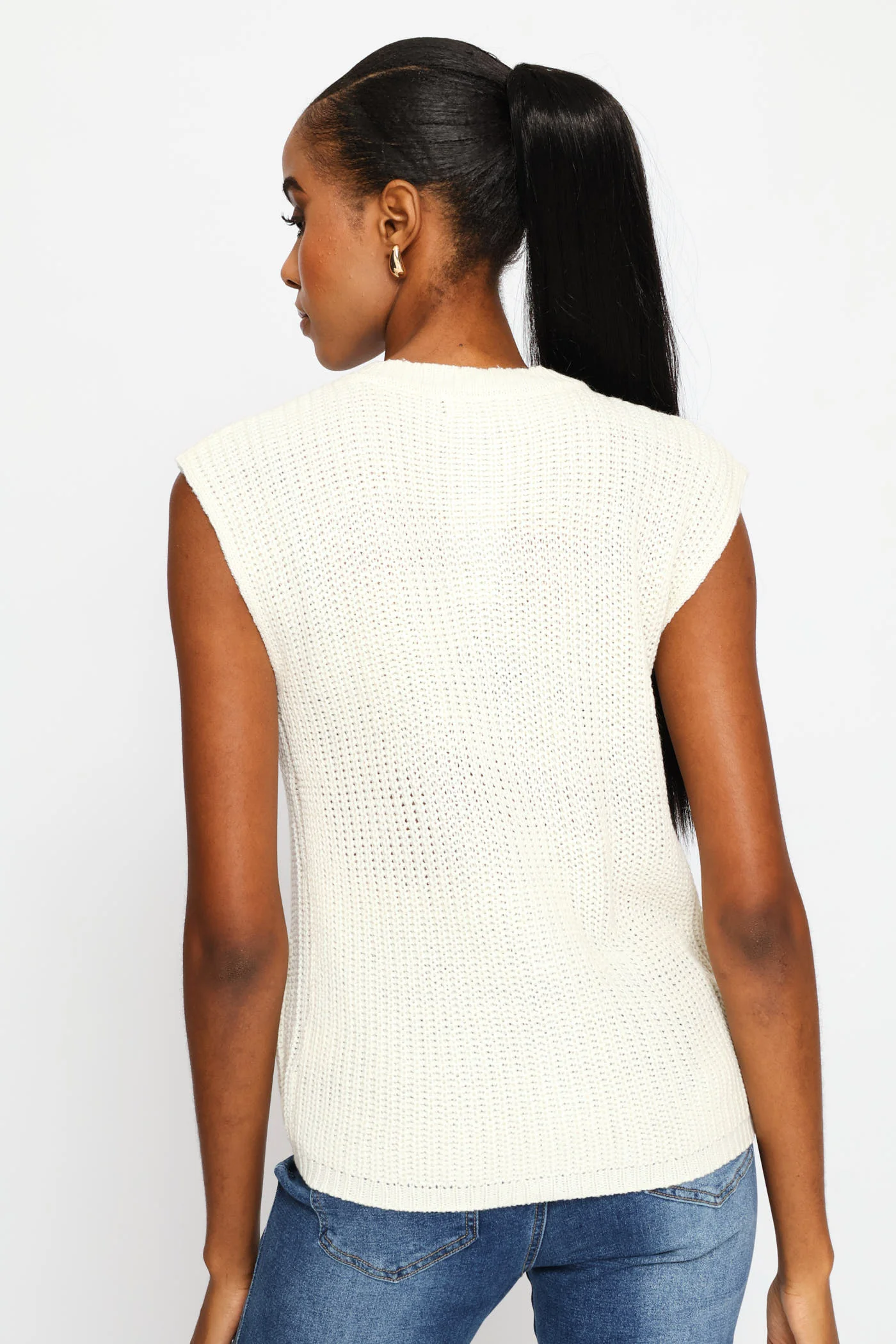 Chunky Oversized Button Through Waistcoat - Cream - Image 3