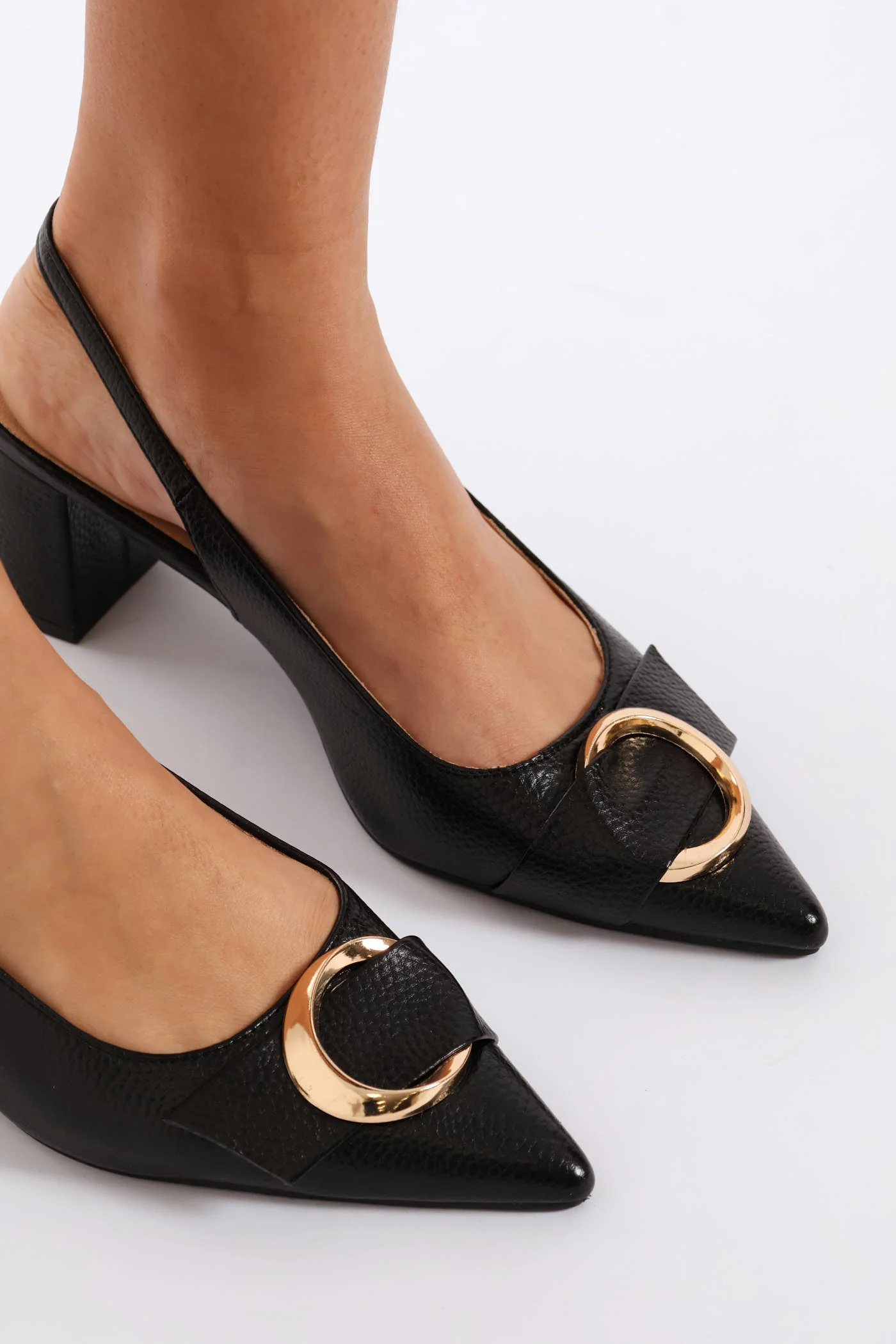 Circle Trim Slingback Heel - Black - Image 2