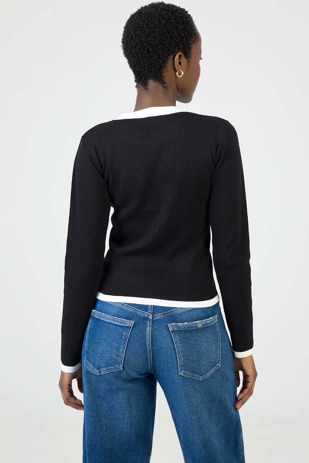 City Lights Long Sleeve Knit Top With Tipping - Black/White - Image 4