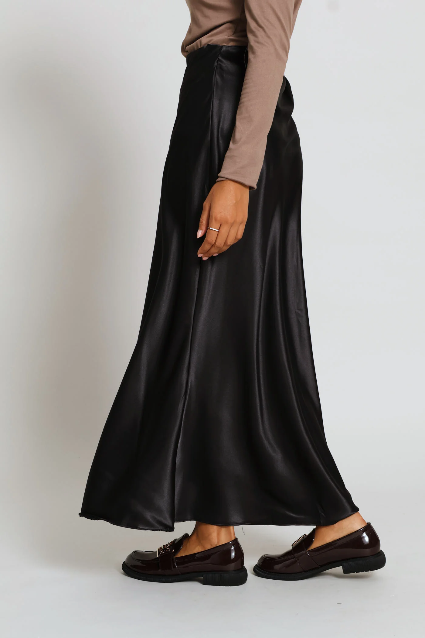 Classic Bias Cut Midi Skirt - Black - Image 3