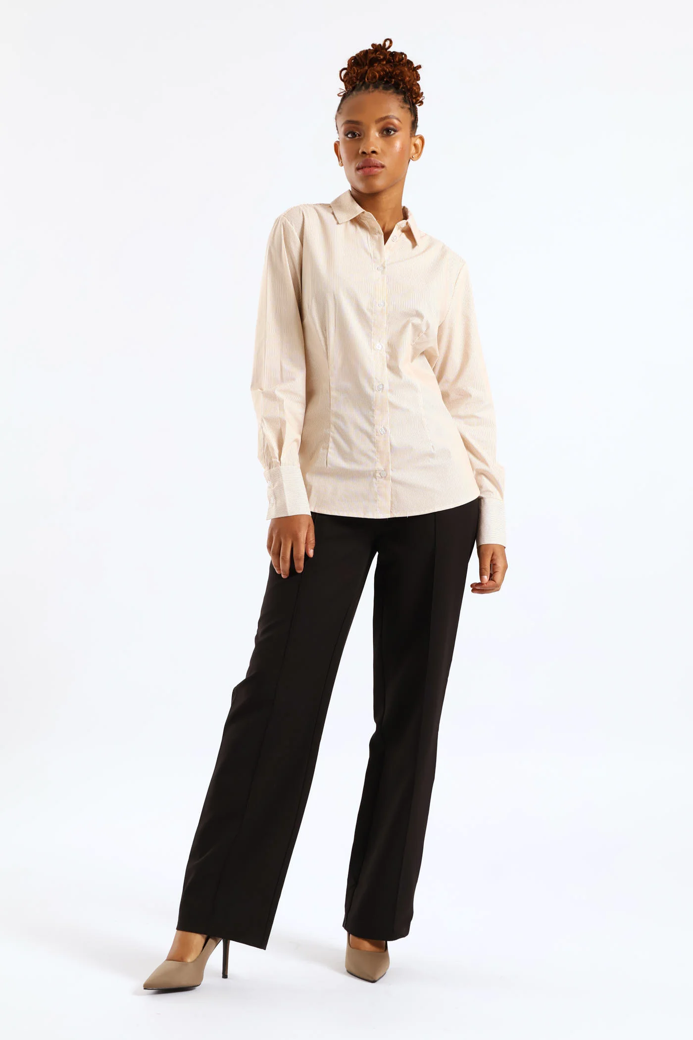 Classic Formal Stripe Shirt - Beige/White - Image 5