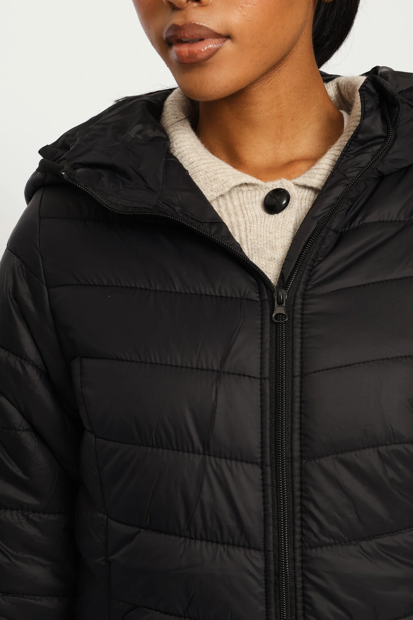 Classic Hooded Puffer Jacket - Black - Image 2