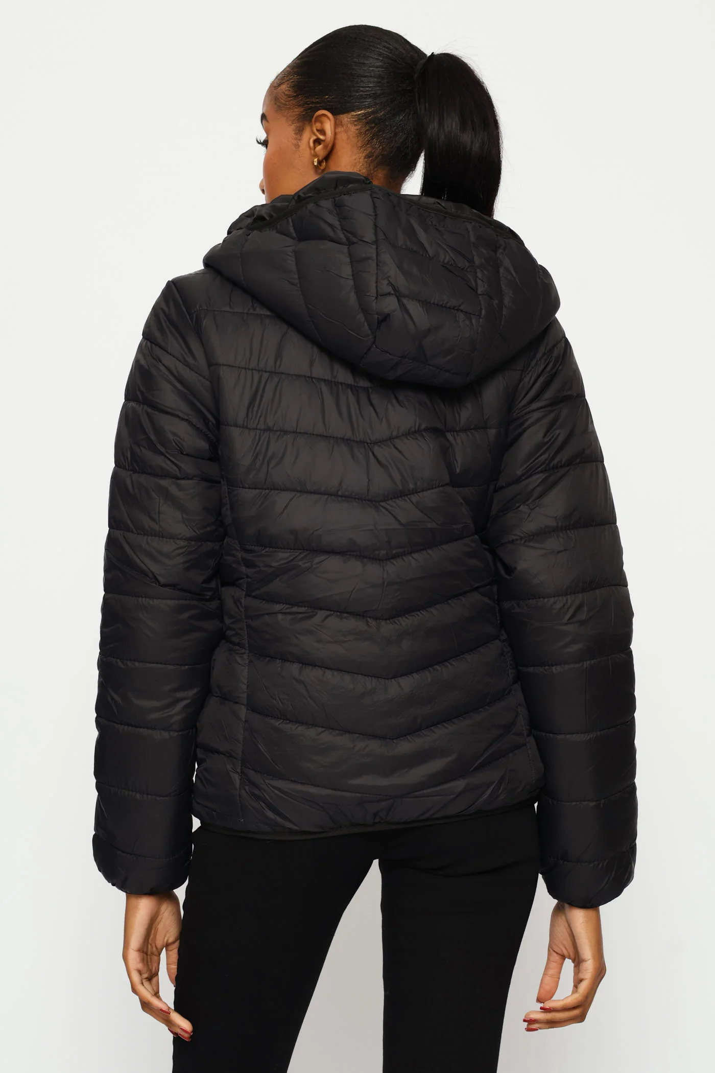 Classic Hooded Puffer Jacket - Black - Image 5