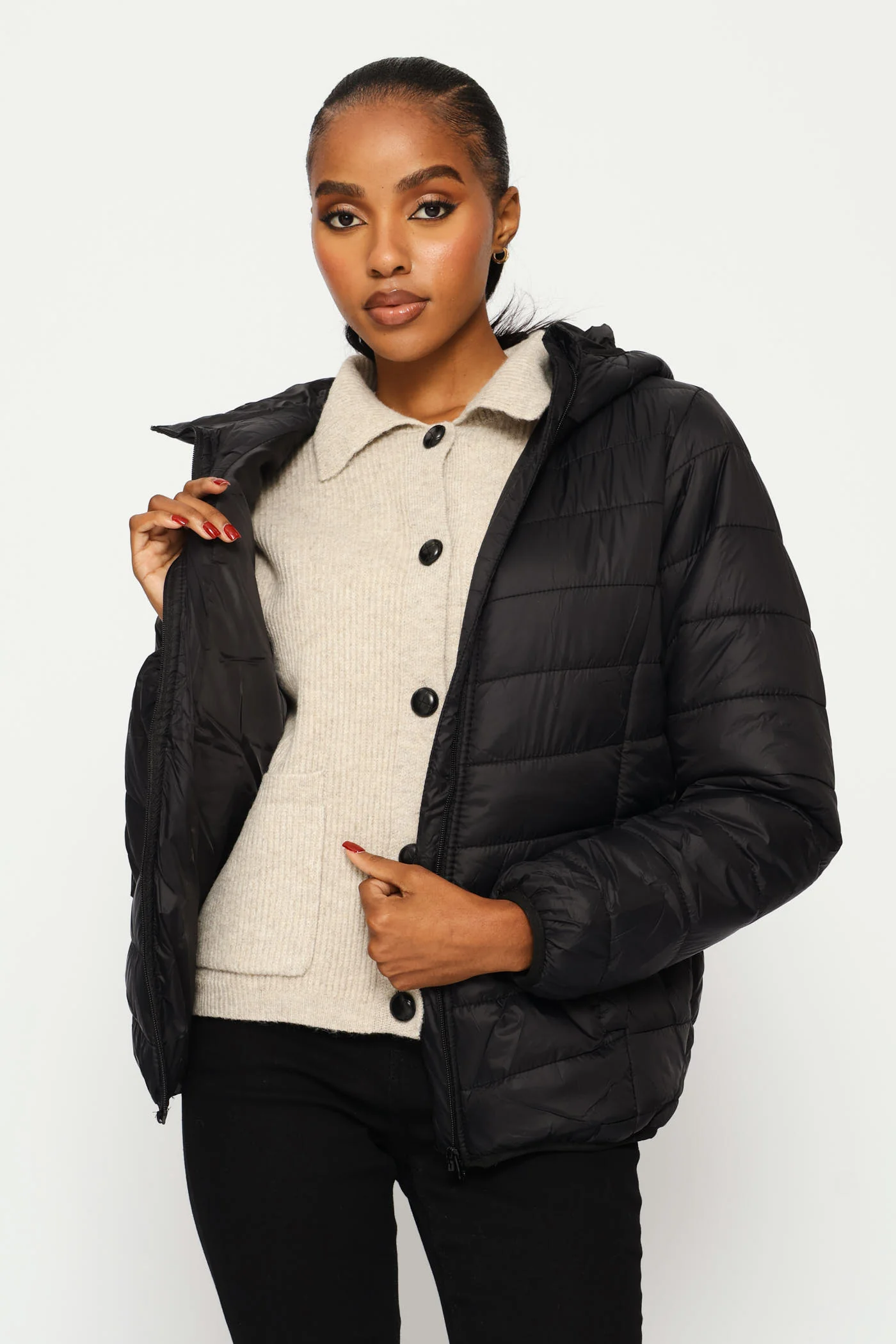 Classic Hooded Puffer Jacket - Black - Image 6