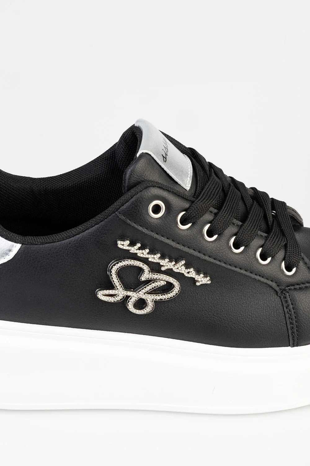 Classic Lace Up Logo Hardward Chunky Sneaker - Black - Image 2