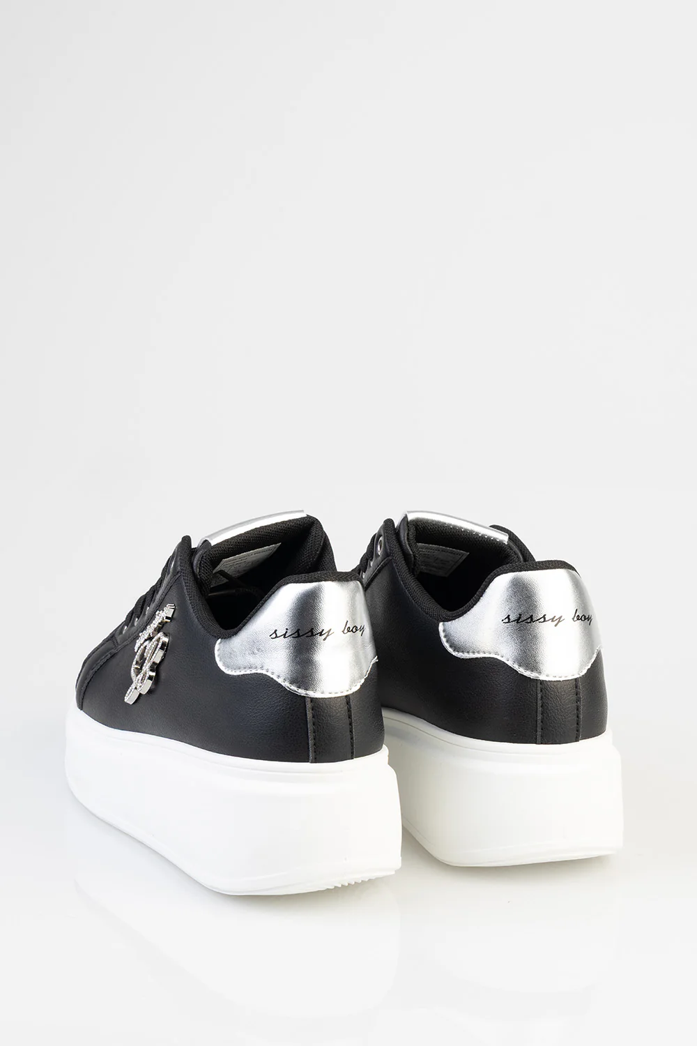 Classic Lace Up Logo Hardward Chunky Sneaker - Black - Image 3