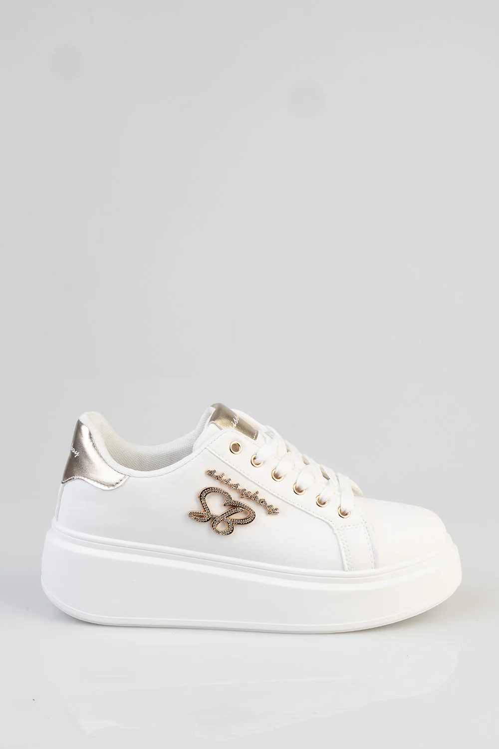 Classic Lace Up Logo Hardward Chunky Sneaker - White - Image 4