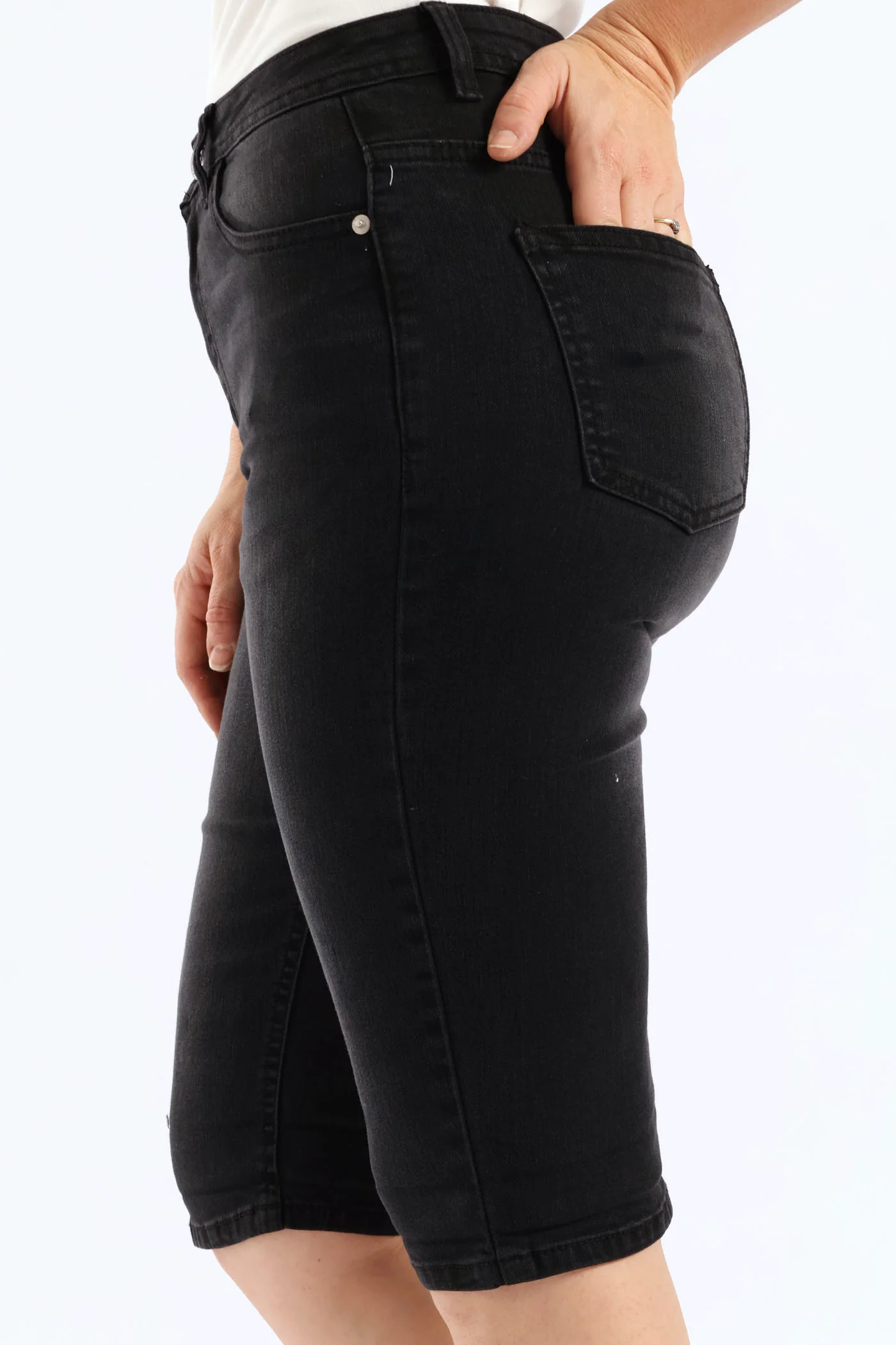 Classic Roll Hem Bermuda Supersoft Denim Short - Black - Image 2