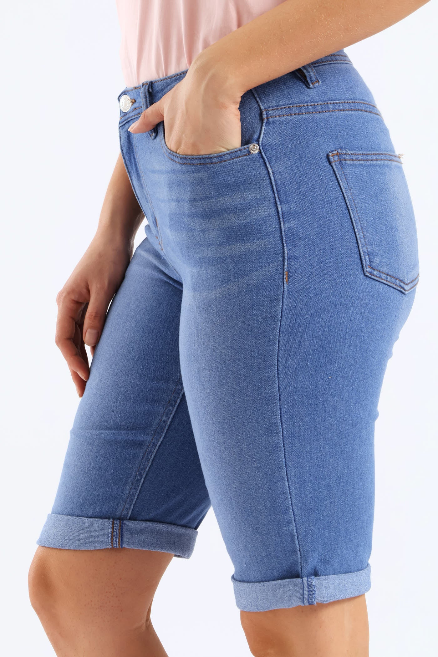 Classic Roll Hem Bermuda Supersoft Denim Short - Light Periwinkle - Image 2