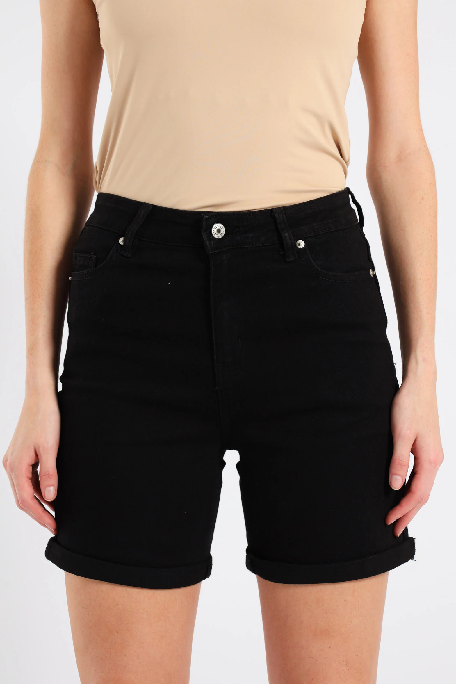 Classic Roll Hem Mid Thigh Supersoft Denim Short - Black - Image 3