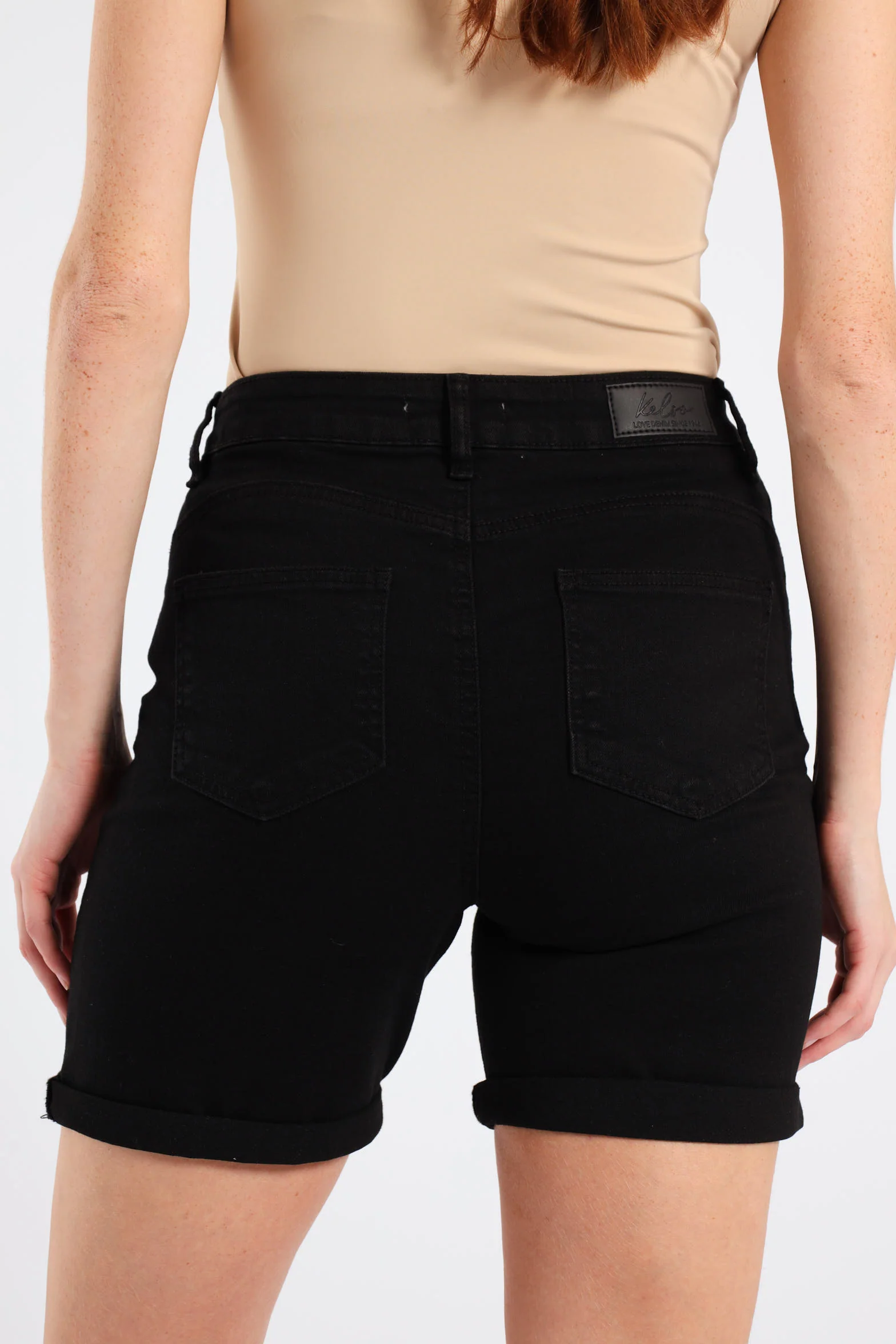 Classic Roll Hem Mid Thigh Supersoft Denim Short - Black - Image 4