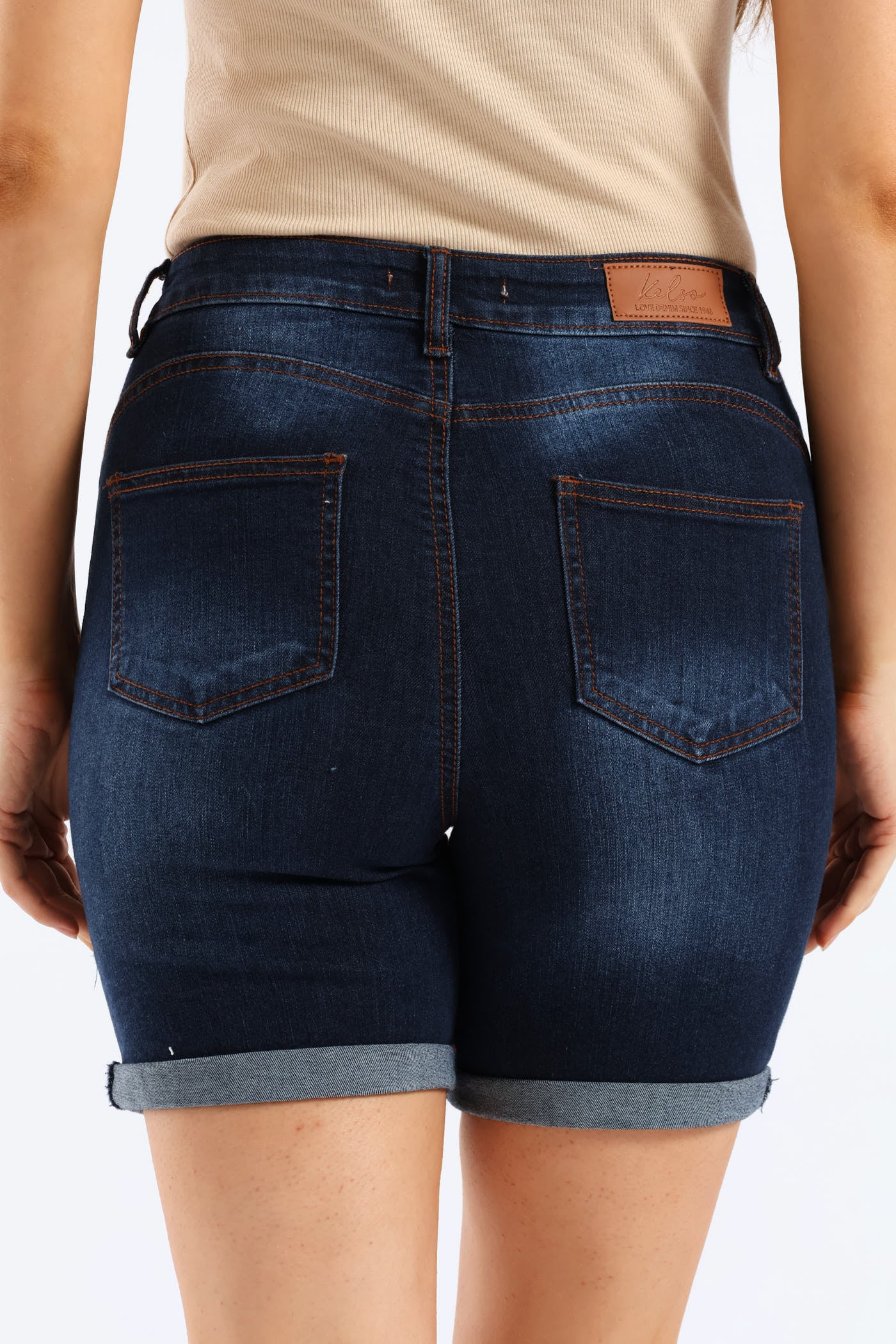 Classic Roll Hem Mid Thigh Supersoft Denim Short - Ink - Image 3