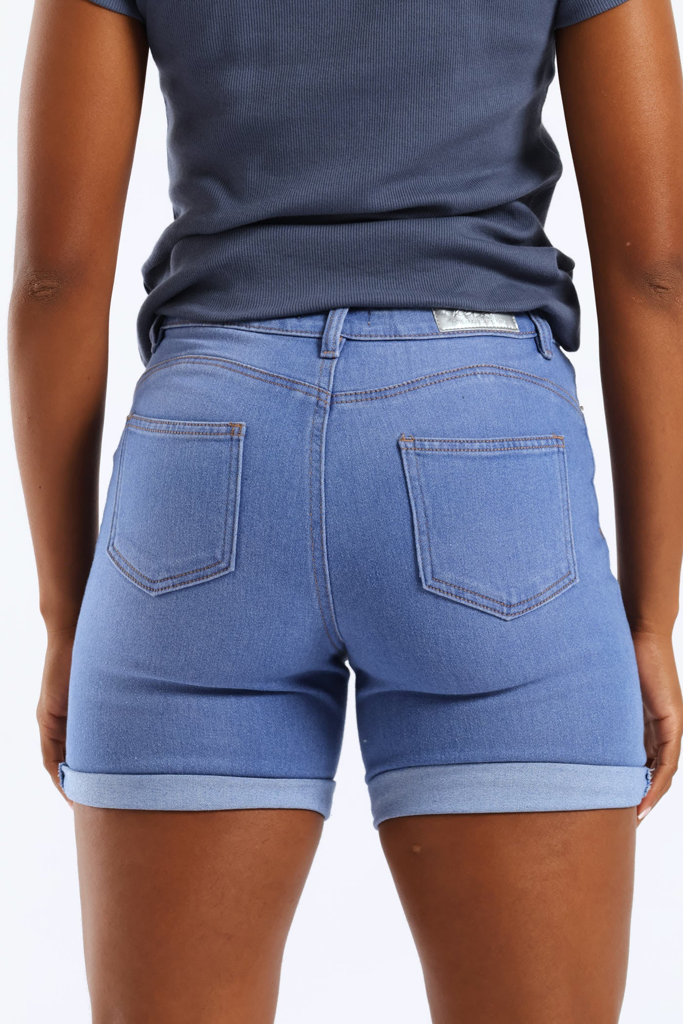 Classic Roll Hem Mid Thigh Supersoft Denim Short - Light Periwinkle - Image 4