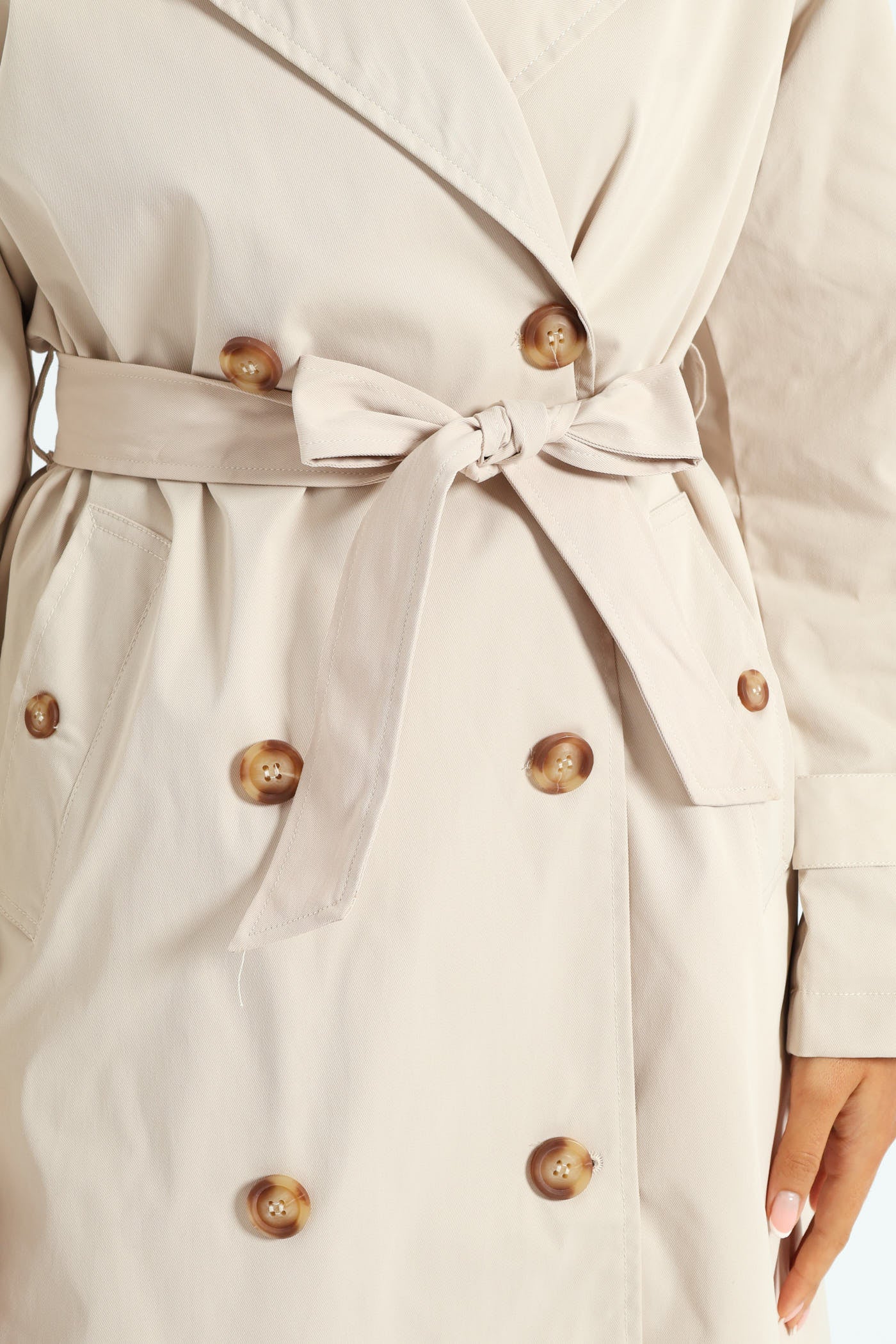 Classic Trench Coat With Epaulettes & Button Detail - Stone - Image 6