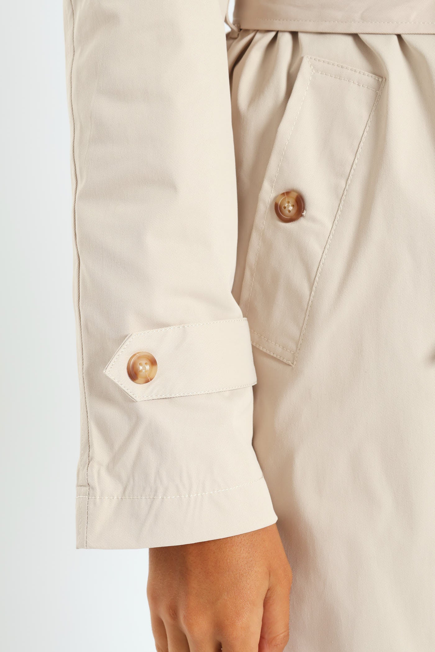Classic Trench Coat With Epaulettes & Button Detail - Stone - Image 7