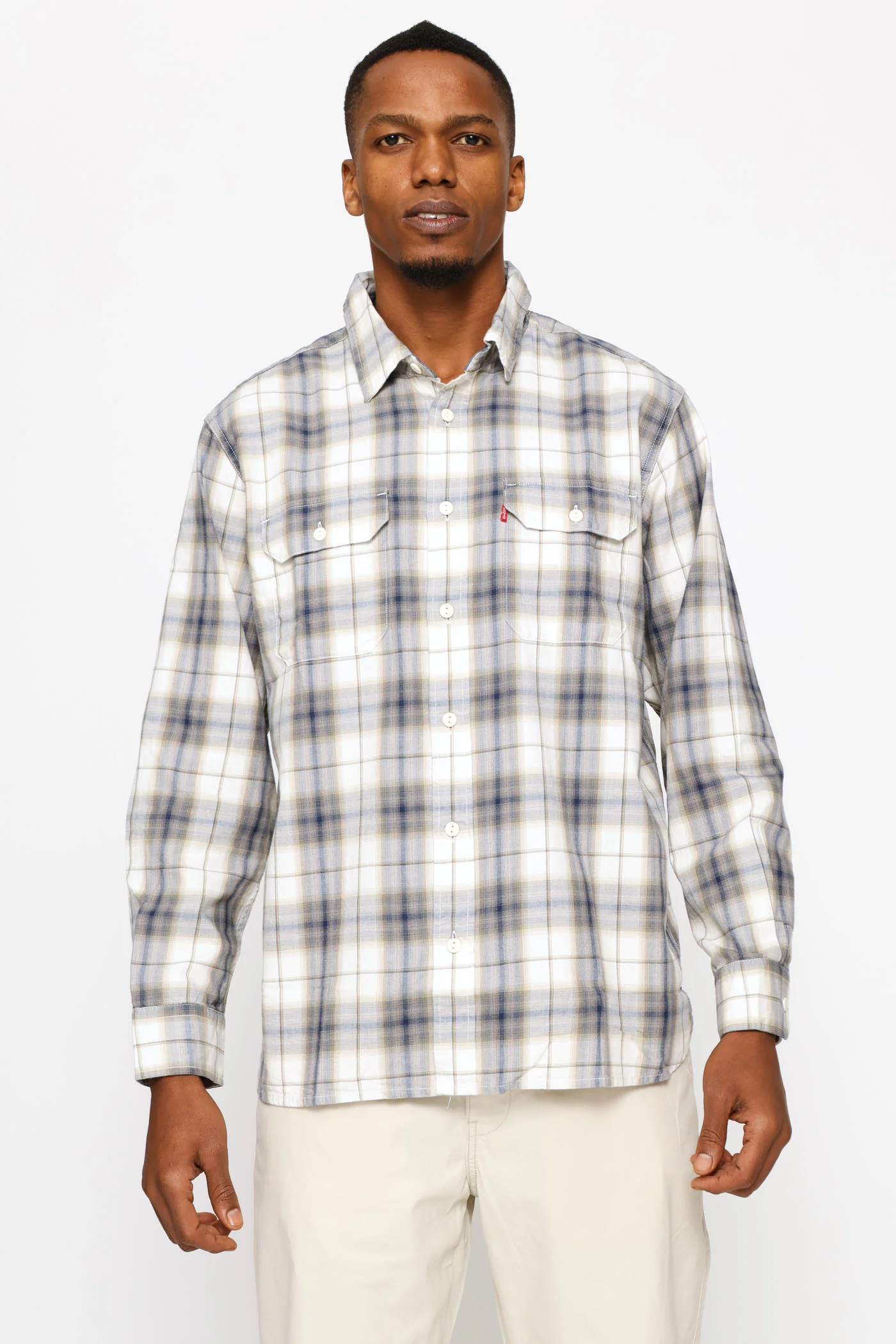 Classic Worker Ehsan Plaid Egret Shirt - Blue - Image 3